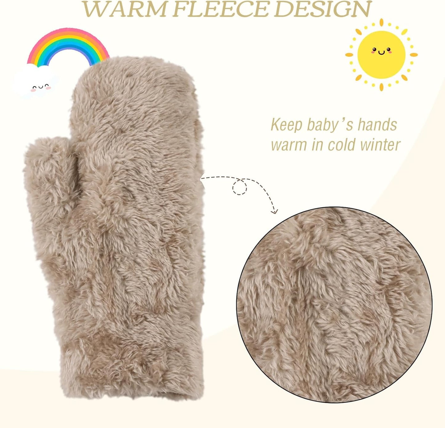 PESAAT Baby Girl Mittens Fleece Toddler Boy Mittens Warm Kids Winter Gloves Unisex Cold Weather Baby Gloves