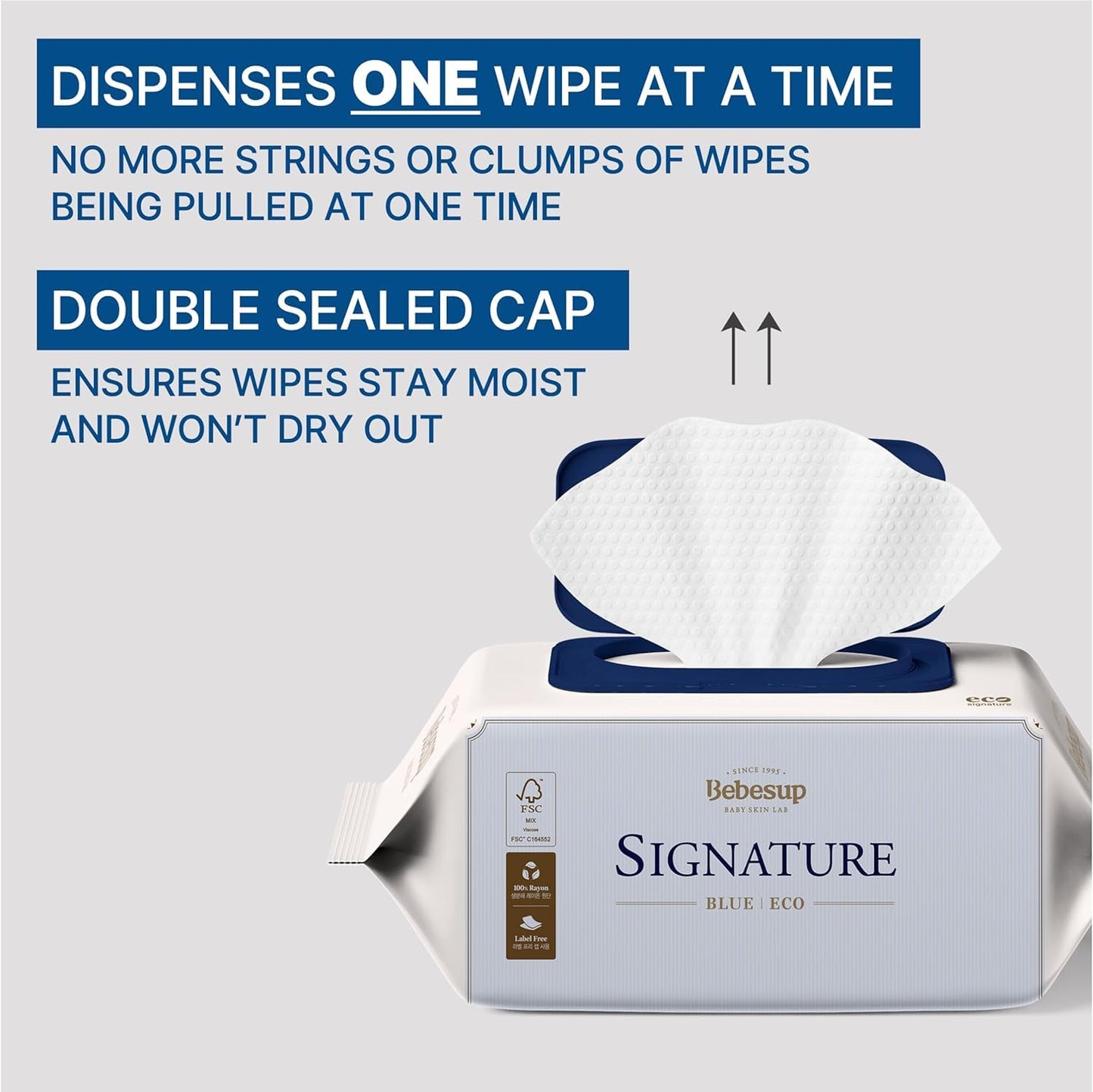 BEBESUP- Korea’s #1 Signature Eco Baby Wipes- 100% Plant-Based 99% Drinkable Water-Based Unscented Ultra-Thick Organic baby wipes Hypoallergenic for sensitive skin Flip-Top (70 Count 1 Pack)