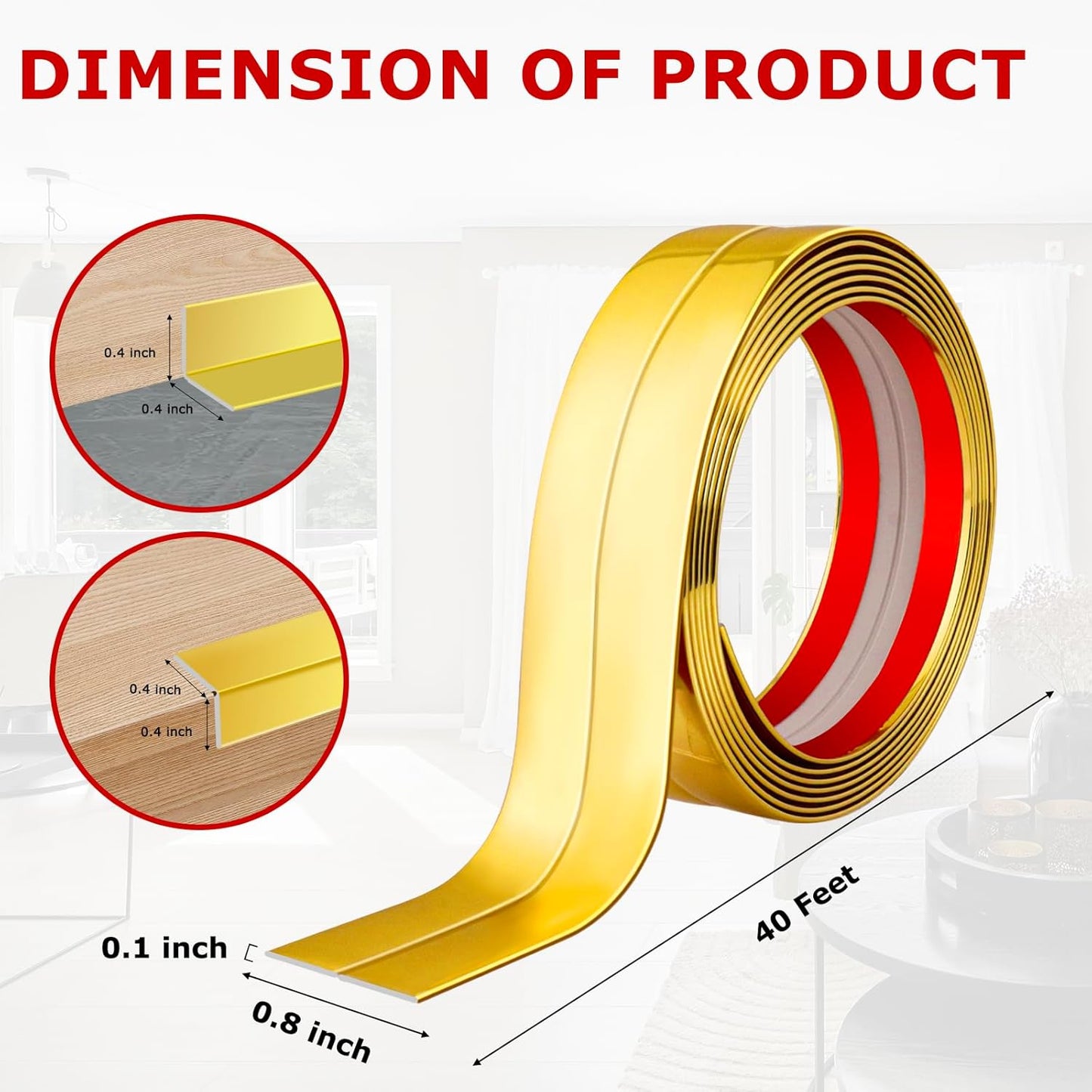 Flexible Wall Corner Protector Moulding Trim Peel and Stick Wall Corner Guards Edge Protector Self Adhesive Molding Trim Strip for Edge Ceiling (Gold, 0.8 in x 40 Ft)