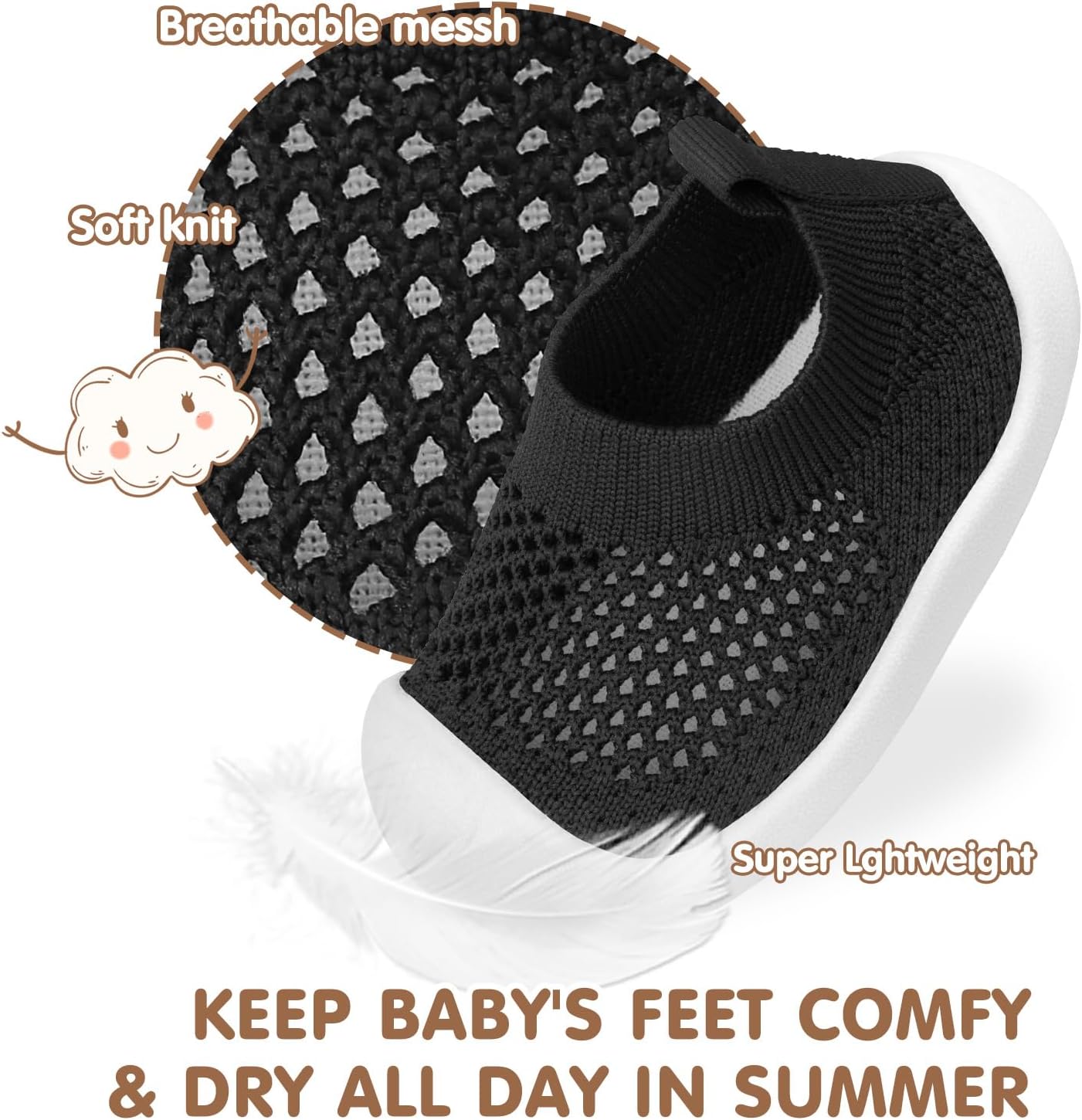 Baby Walking Shoes Toddler Girl Boy Soft Sole Breathable Mesh Slip on Summer Wide Shoes Infant Flexible Lightweight Non-Slip Safer Causal Tennis Shoes Toddler First Walkers Shoes Rubber Soles Outdoor