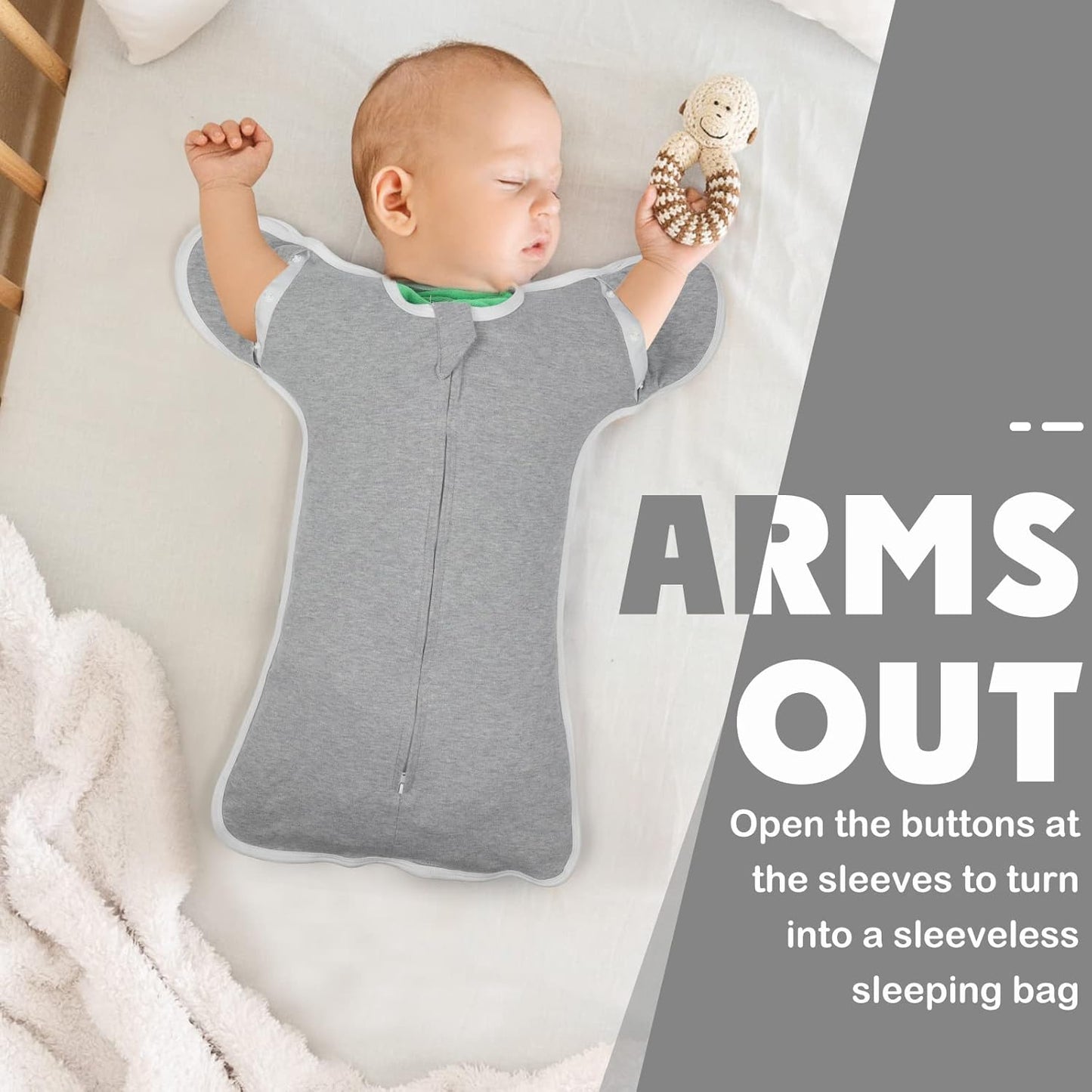 2 Pack Transition Swaddle with 2 Way Zipper, 2 in 1 Arms in/Out Transitional Arms Up Swaddle, 100% Cotton Newborn Swaddle Zipper Swaddles Baby Swaddling Sack Sleeping Sack 0-3 Months