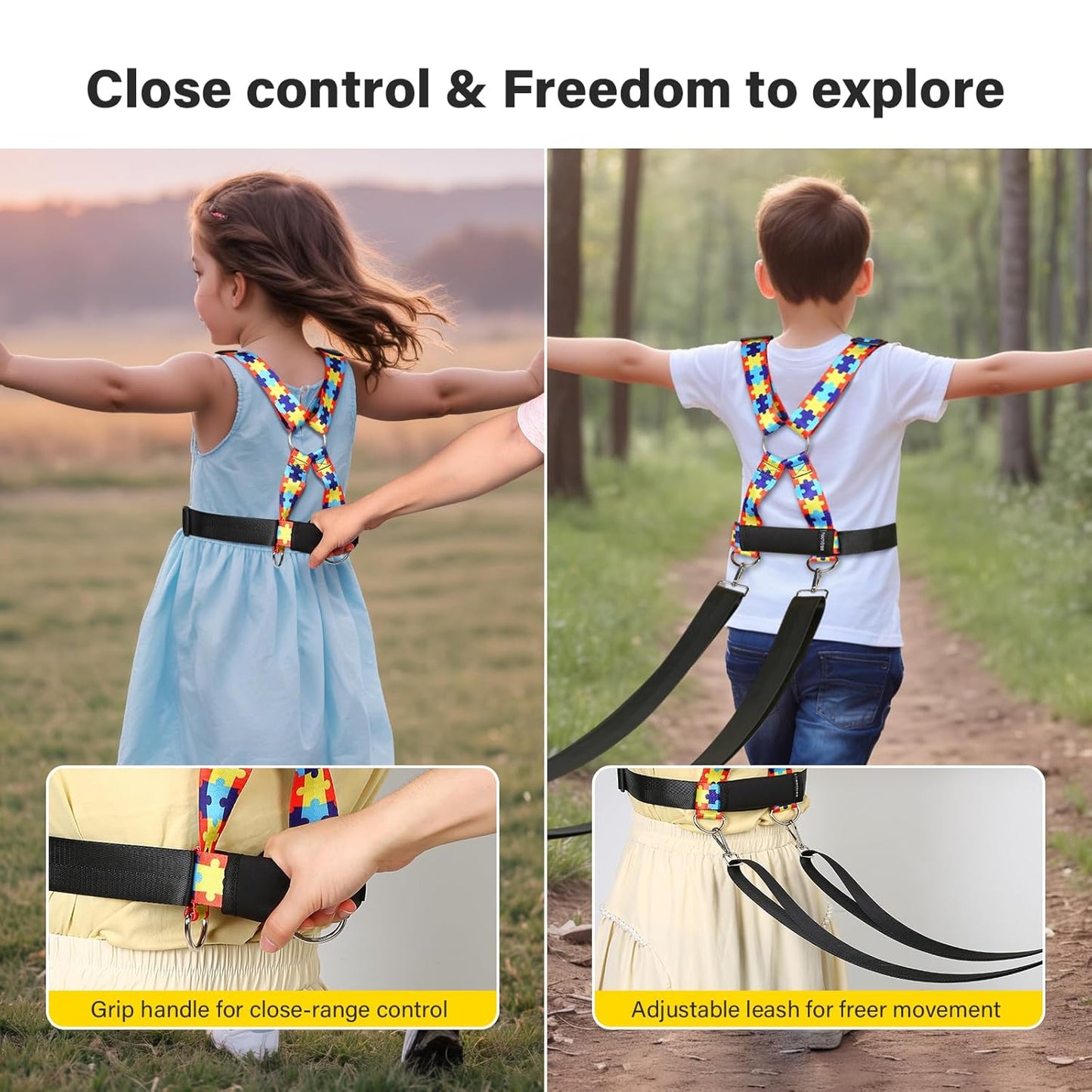 Safety Harness Leash for Special Needs Child Aged 3-6 Years Ajustable, Sturdy Walking Harness for Older Children with Grab Handle, Keeping Active ADHD/ASD Autism Kids Safe in Public