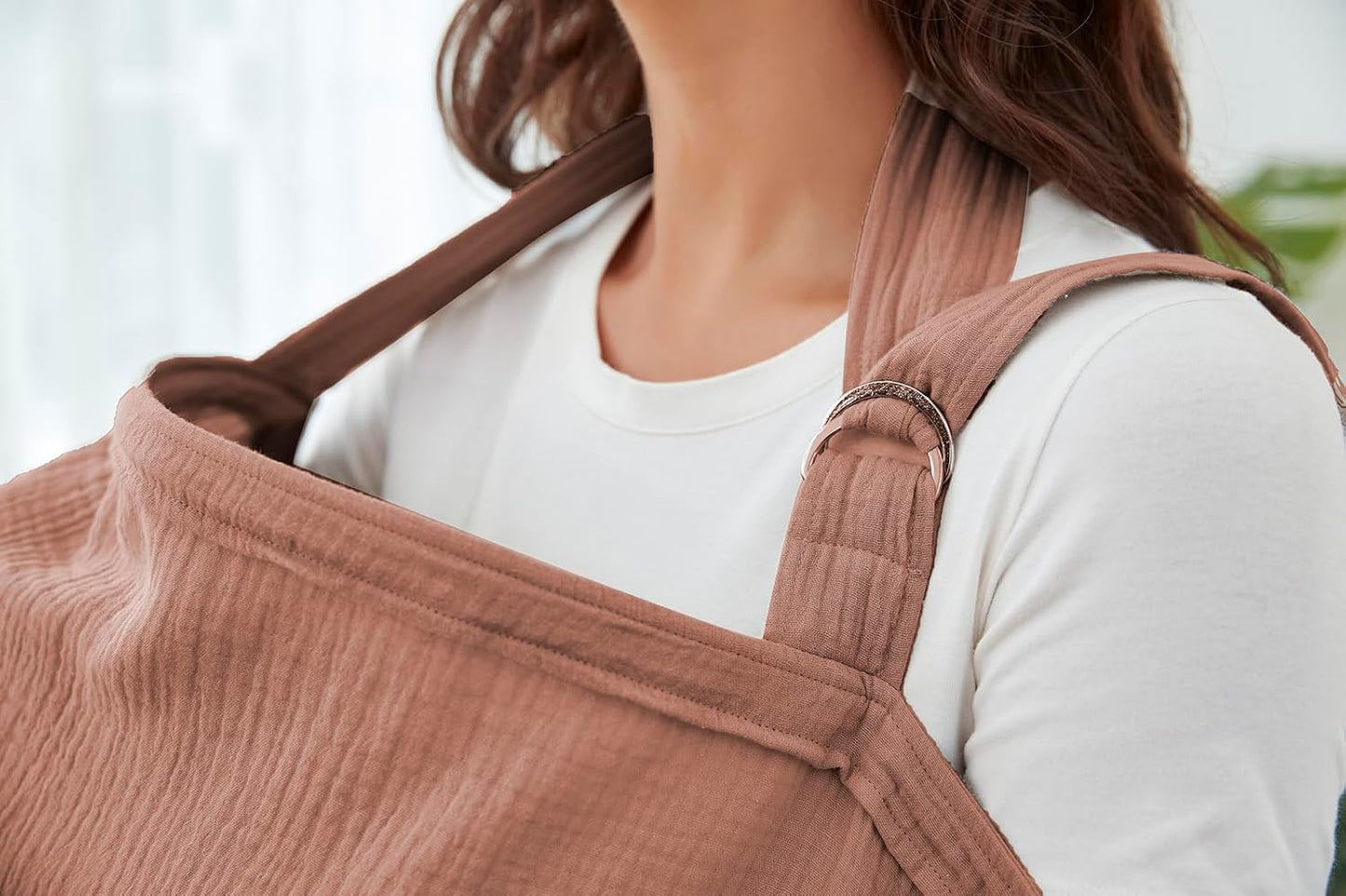 Nursing Cover for Baby Breastfeeding with Rigid Hoop, Breathable Soft 100% Muslin Cotton, Baby Breast Feeding & Pumping Apron (Wine red)