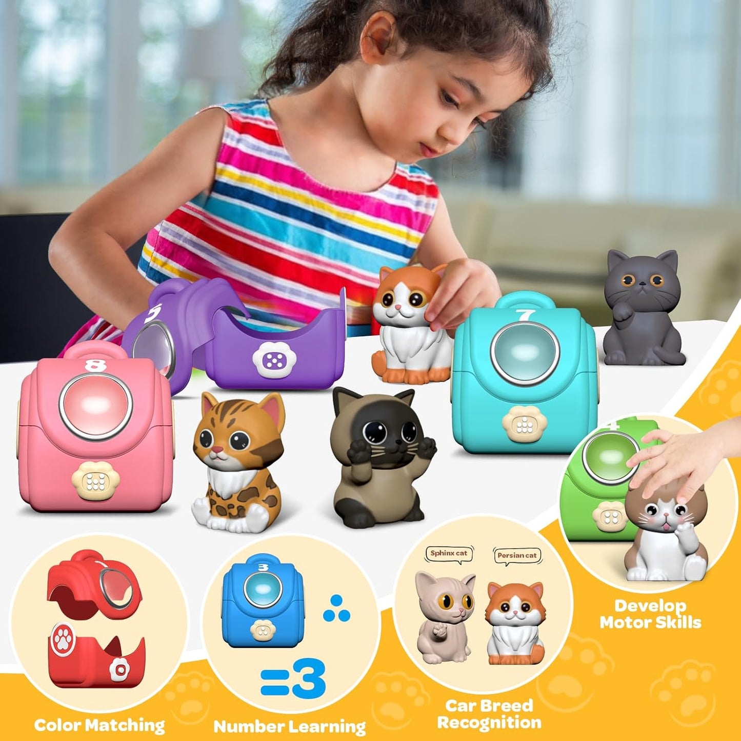 Learning Toy for Toddlers 1 2 3 Year Old, 20 Pcs Cat Toys for Kids, Counting, Matching & Sorting Montessori Educational Sensory Toys, Christmas Birthday Easter Gift for Baby Boy Girl 1-3