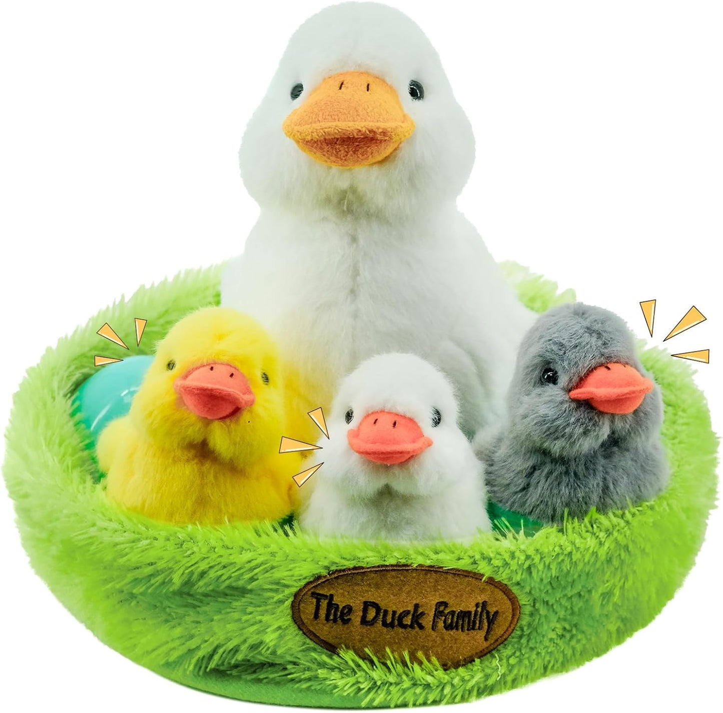 Plush Duck Toy Set with Mommy Duck and Ducklings - Squeaky Soft Stuffed Animals with Eggs & Carry Nest - Perfect Cuddly Gift for Kids, Toddlers, Baby Girls & Boys, Easter or Birthday