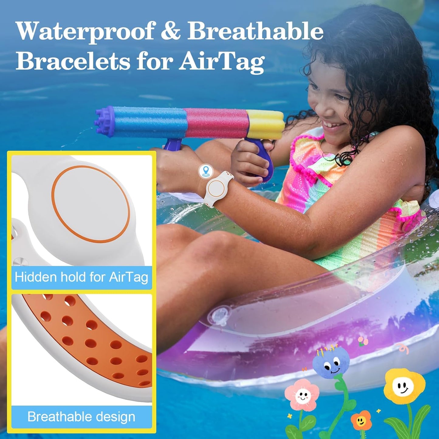 Waterproof Bracelets Compatible with AirTag for Kids, 2 Packs Silicone Holder with Hidden Cover Design Wristband Compatible with AirTag for Child, Breathable GPS Tracker Holder for Kids LBPO