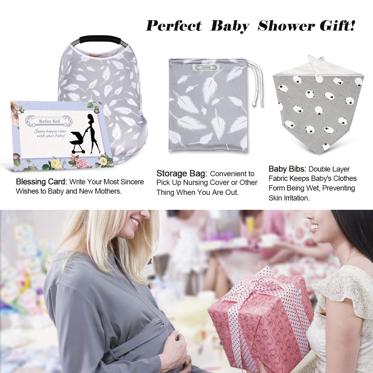 Baby Nursing Cover & Nursing Poncho - Multi Use Cover for Baby Car Seat Canopy, Shopping Cart Cover, Stroller Cover, 360° Full Privacy Breastfeeding Coverage, Baby Shower Gifts for Boy&Girl