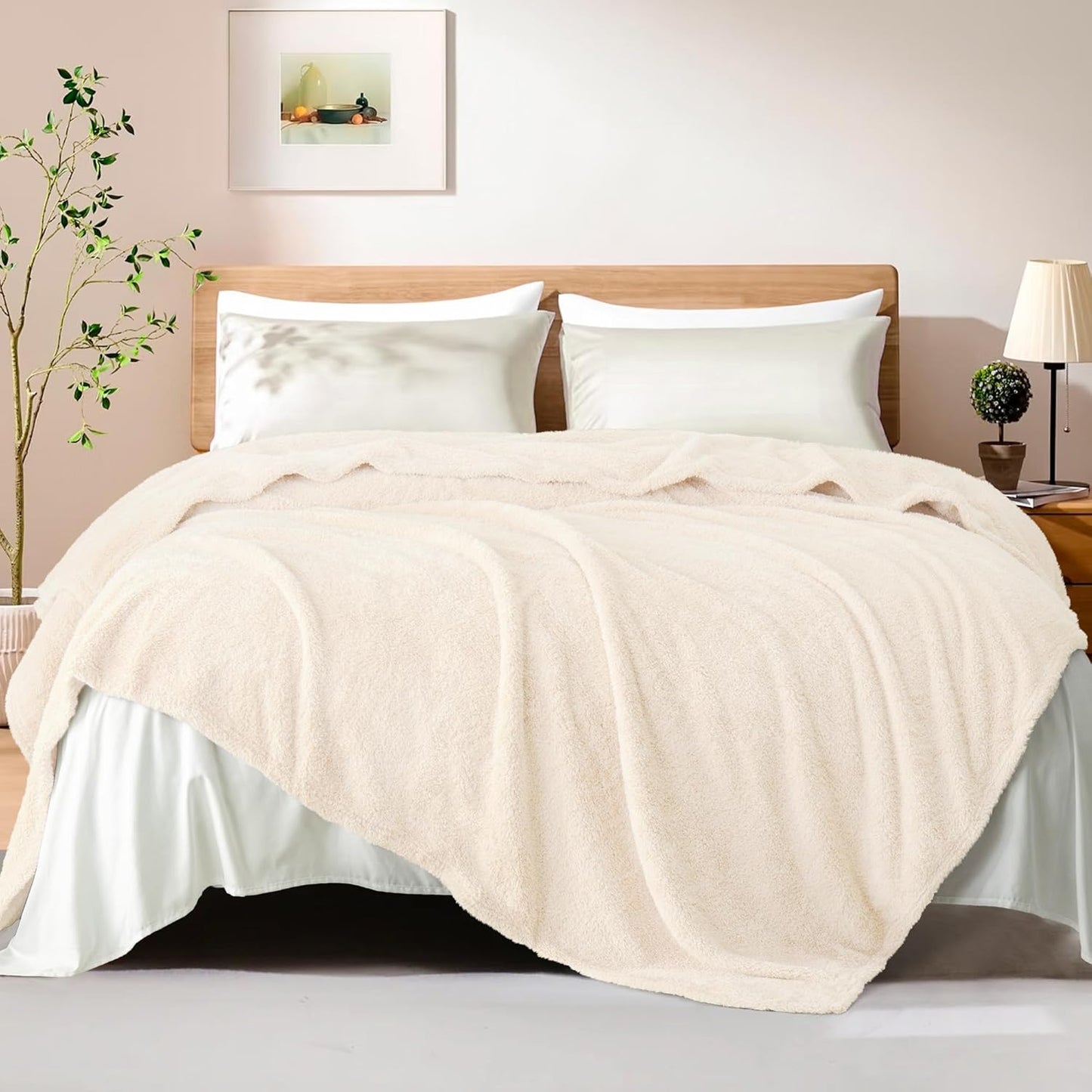 Exclusivo Mezcla Fleece Blanket for Couch, Soft and Cozy Queen Blankets for Women Men Girls Kids, Suitable for All Seasons, White, 90x90 Inches