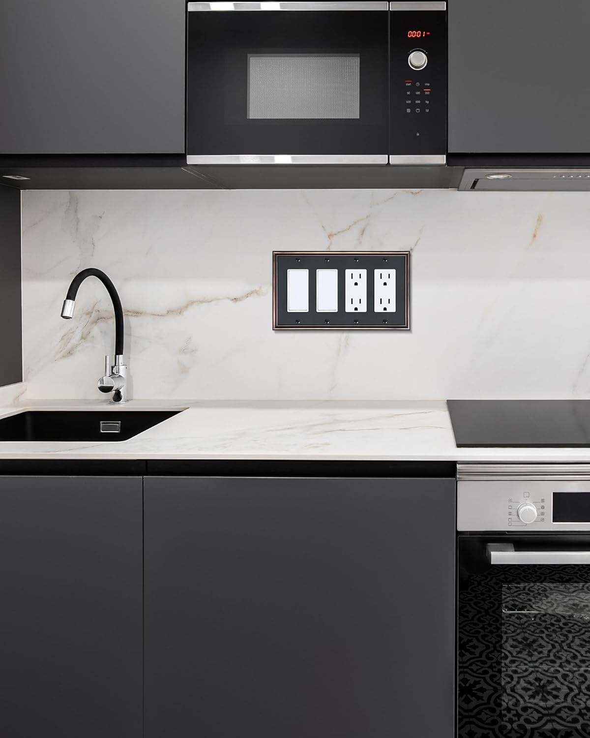 2-Pack Quad Decorator Outlet Cover Plate, Zinc Alloy Decorative Aged Bronze Switch Plates and Outlet Covers, 4 Gang Wall Plates for Electrical Outlets, Receptacle, GFCI Outlet, Dimmer Switch