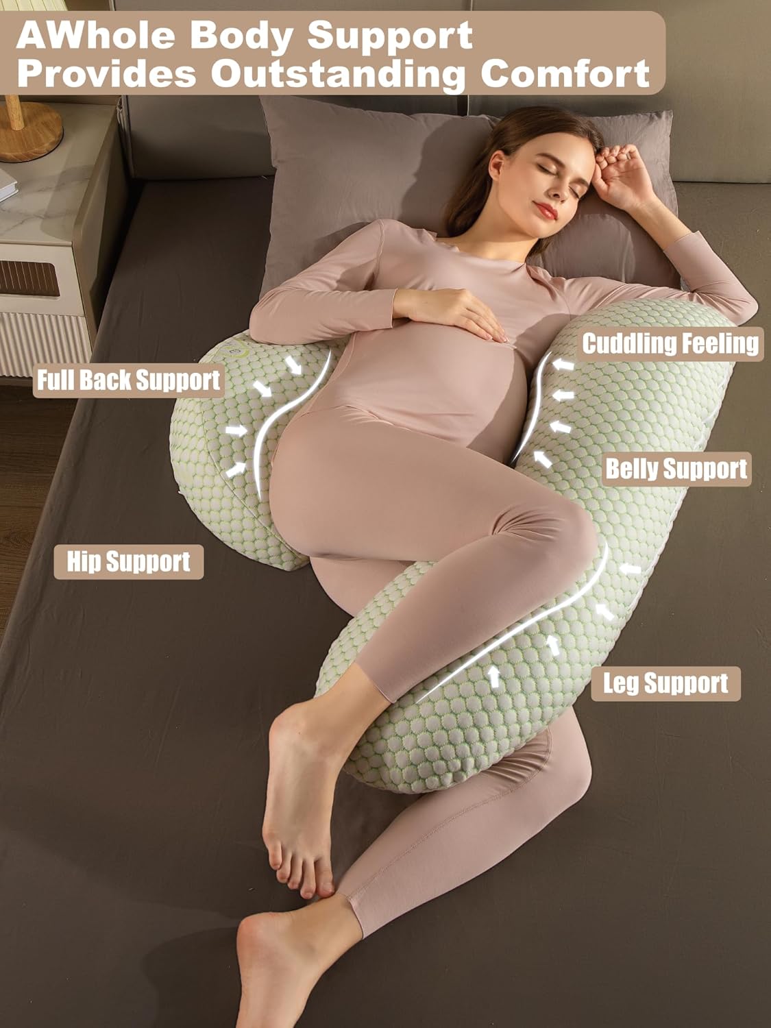 Pregnancy Pillow, Maternity Pillow with Detachable & Adjustable Pillow Cover, Full Body Pillow for Adults Sleeping, Support for Back, Belly, Legs, HIPS, Pregnancy Must Haves