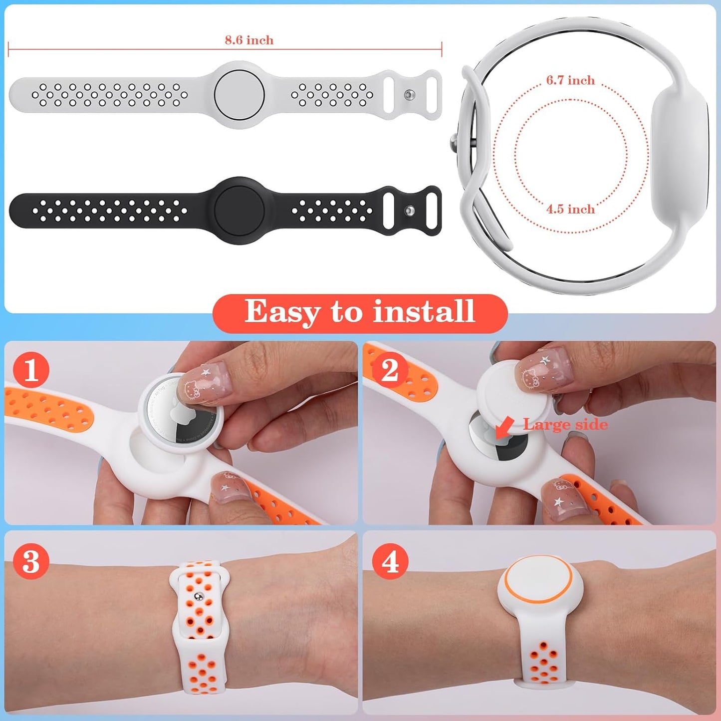 Waterproof Bracelets Compatible with AirTag for Kids, 2 Packs Silicone Holder with Hidden Cover Design Wristband Compatible with AirTag for Child, Breathable GPS Tracker Holder for Kids GBW