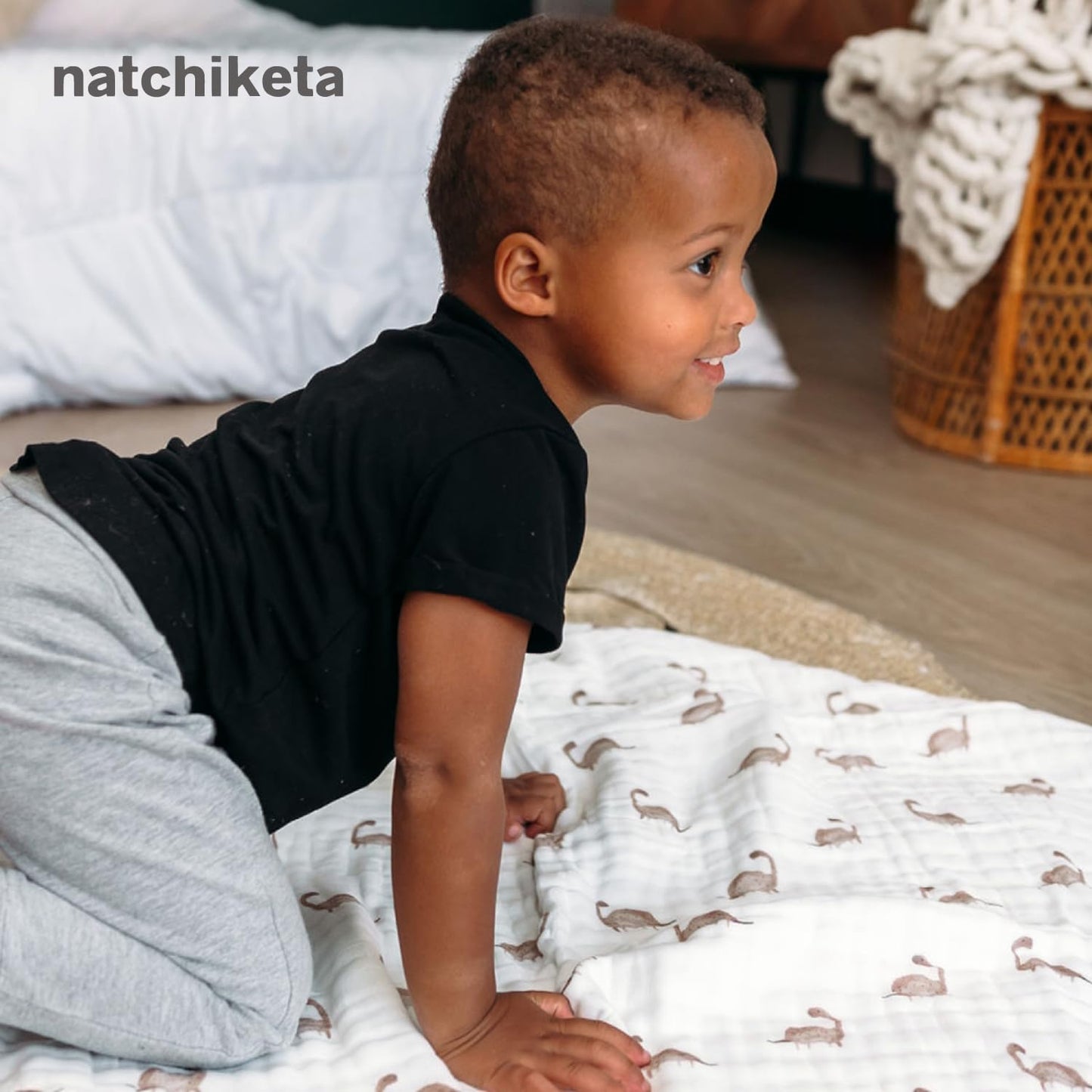 Organic Cotton Muslin Baby Blanket for Boys and Girls - Luxurious Soft Toddler Quilt for Swaddling - Gender Neutral Blankets Makes a Great Dinosaur