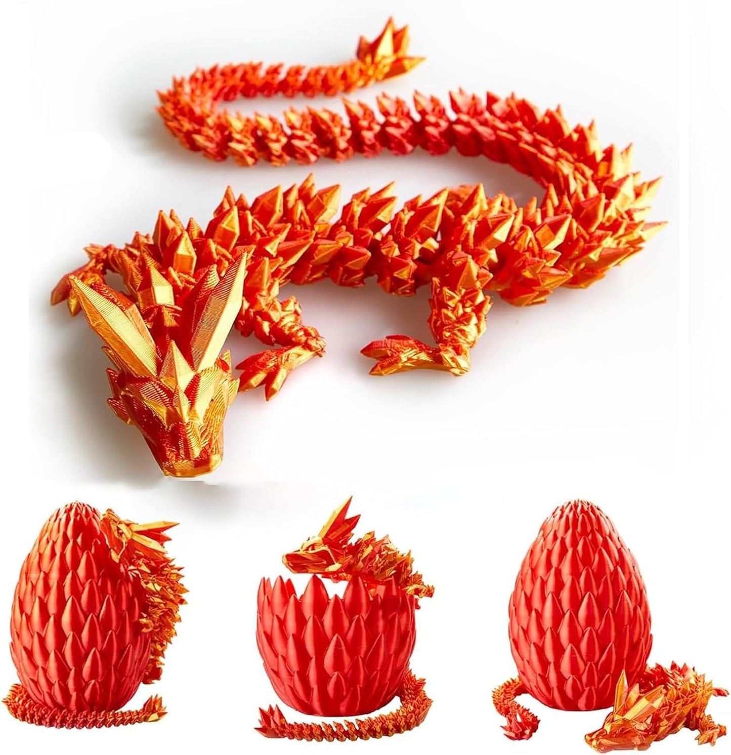 Dragon Egg,3D Printed Articulated Dragon,Dragon Eggs with Dragon Inside,Dragon Toy,3D Printed Dragon Egg Fidget Toys,New Full Articulated Dragon Crystal Dragon (Red)