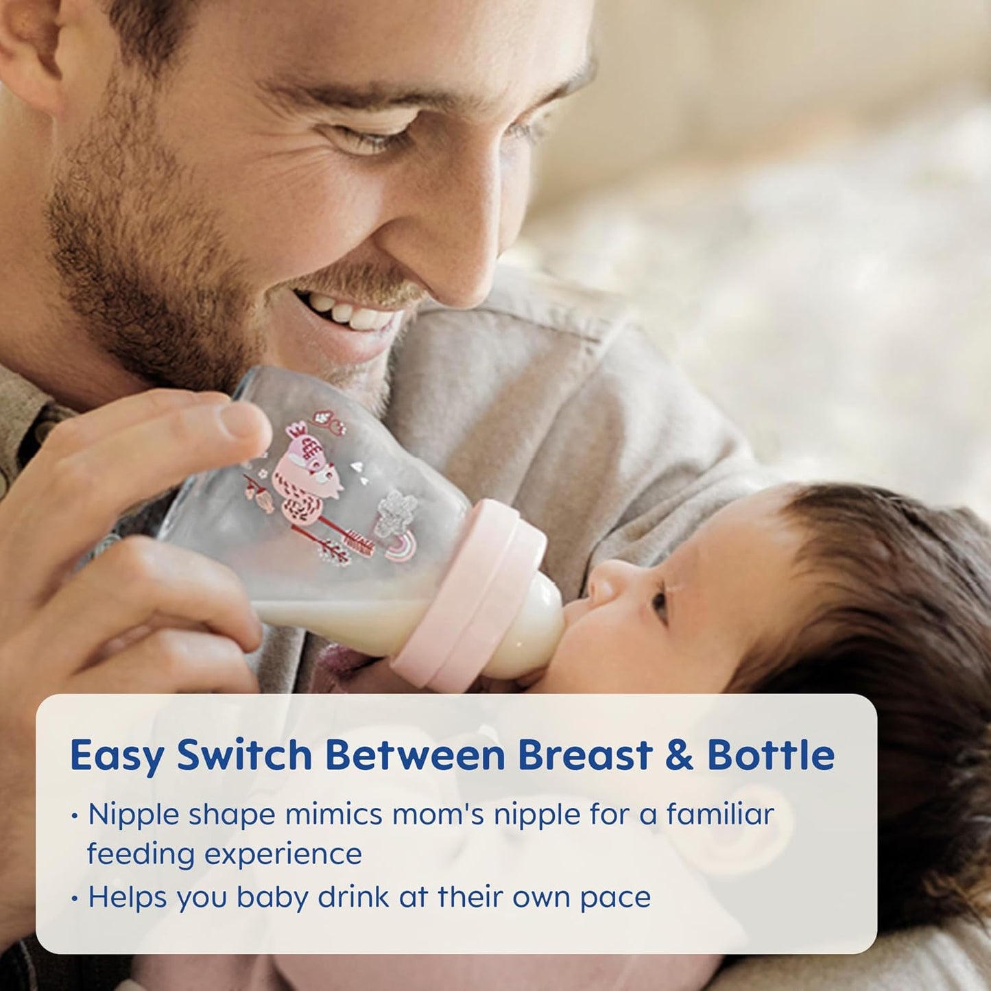 MAM Feel Good Slow Flow Premium Glass Baby Bottles, Easy Switch Between Breast and Bottle, 6oz, 0+ Months, Unisex, 1 Pack