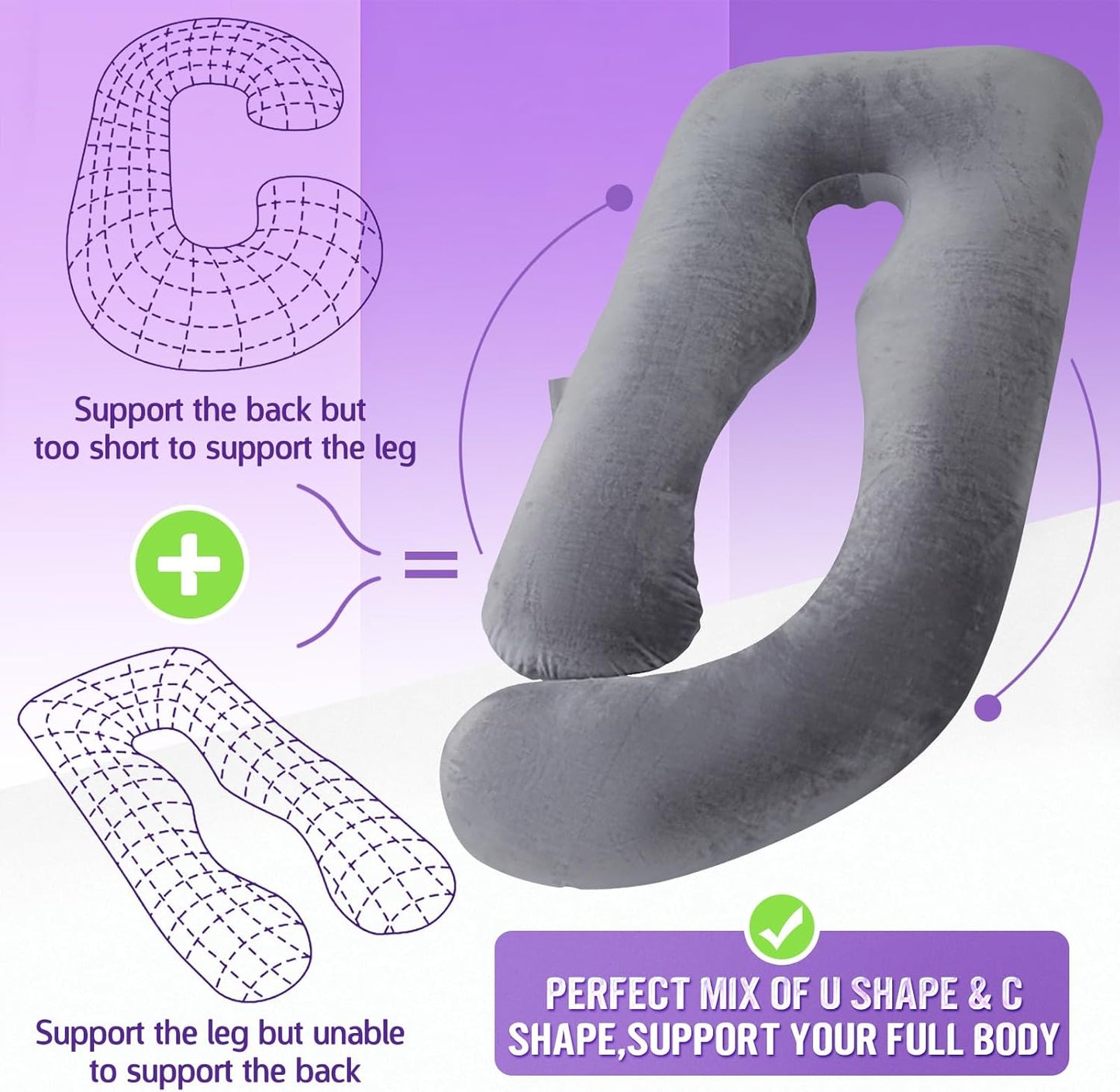 Pregnancy Pillow for Sleeping, Extra Large U Shaped Body Pillow, Maternity Pillow for Pregnant Women with Velvet Cover