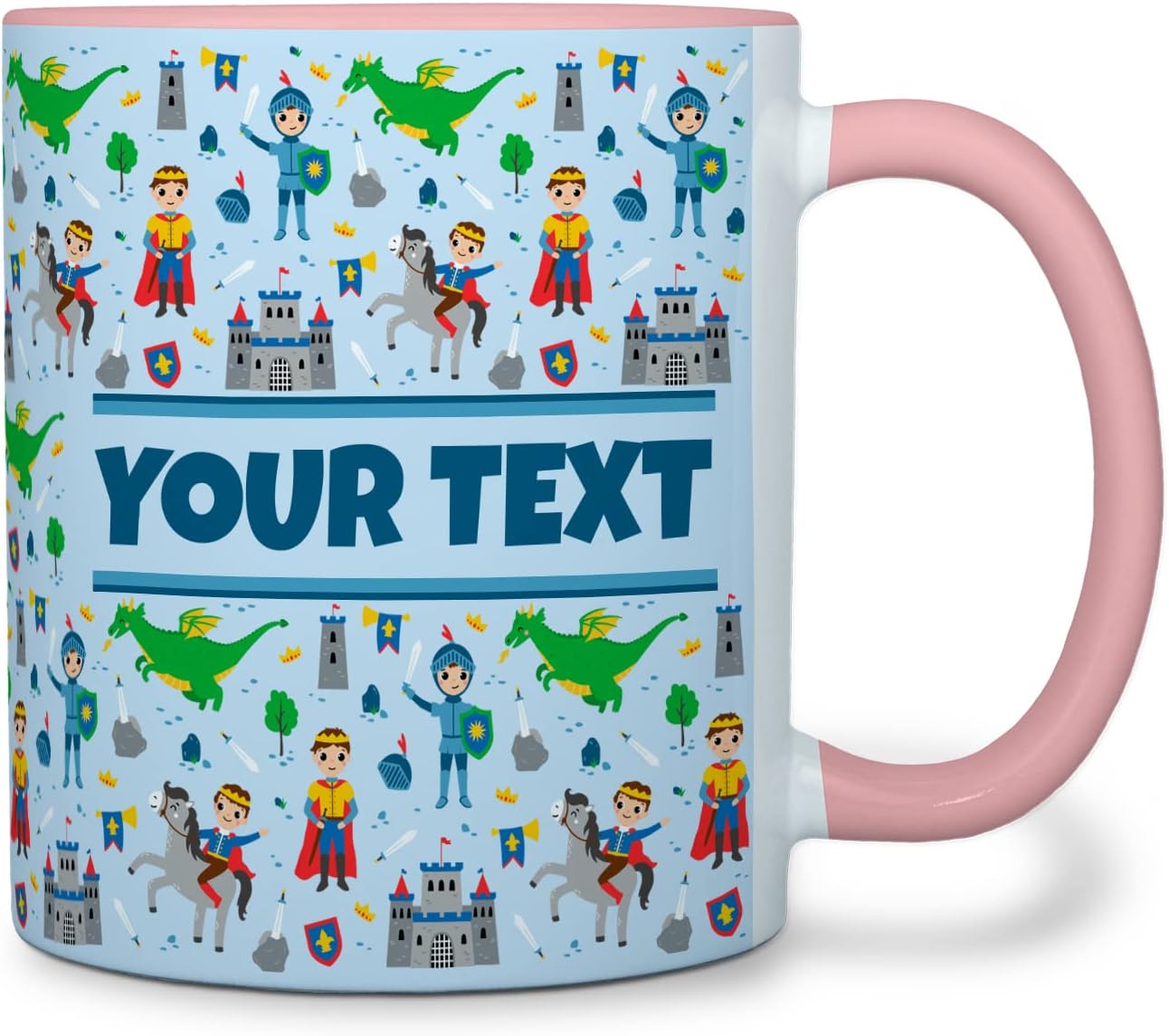 Personalized Mug for Kids - Princes - Custom Name/Text, Ceramic Hot Chocolate/Cocoa/Coffee Cup for Boys, Birthday/Christmas/Holiday Gift - 11 oz, Pink Handle