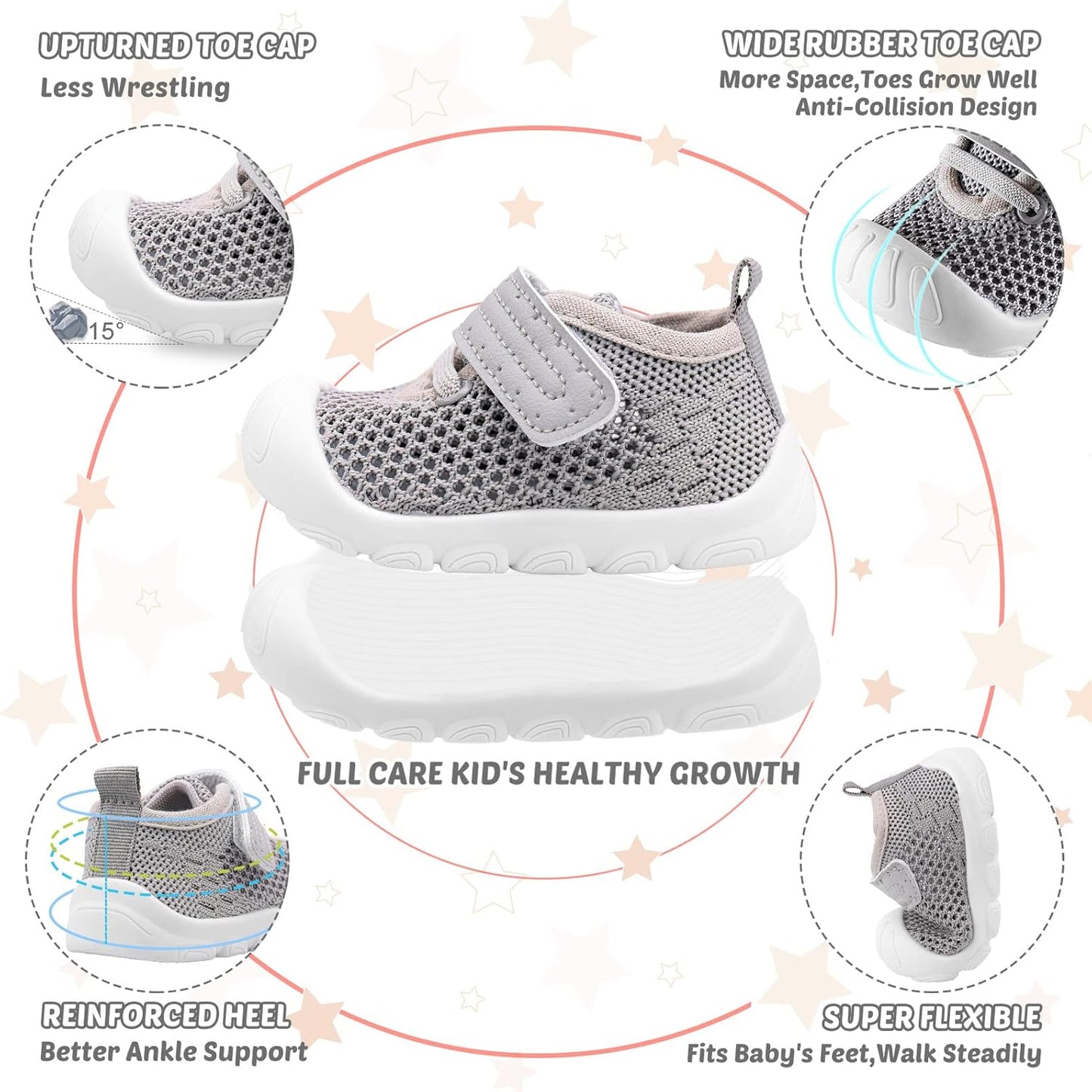 Baby Walking Shoes Toddler Girl Boy Soft Sole Breathable Mesh Slip on Summer Wide Shoes Infant Flexible Lightweight Non-Slip Safer Causal Tennis Shoes Toddler First Walkers Shoes Rubber Soles Outdoor