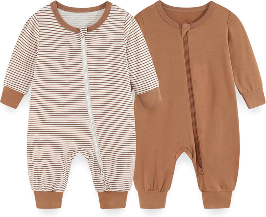 Unisex Rayon Made from Bamboo Zipper Baby Boy Girl Rompers 2 Pcak Long Sleeve Infants Jumpsuits New Born Clothes