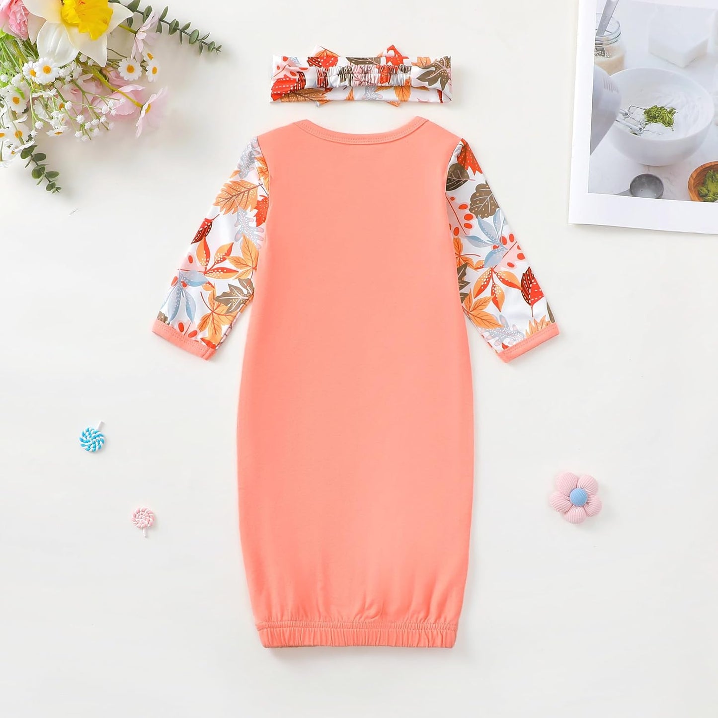 AMAWMW Newborn Baby Girl Little Sister Sleeper Gown Stripe Long Sleeve Nightgown Pajamas Gifts Stuff Essential Outfit