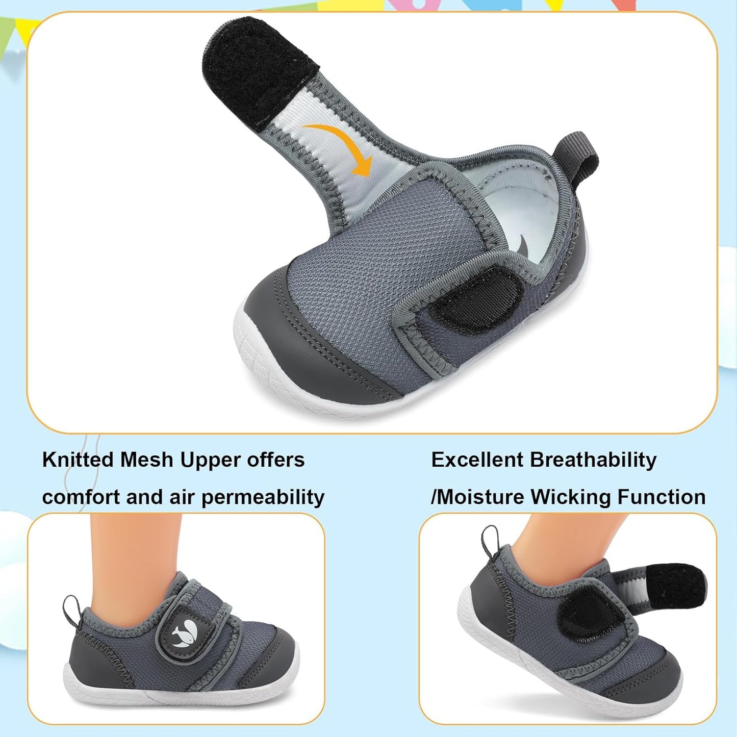 FEETCITY Baby First Walking Shoes Boys Girls Infant Sneakers Crib Shoes Breathable Lightweight Slip On Shoes