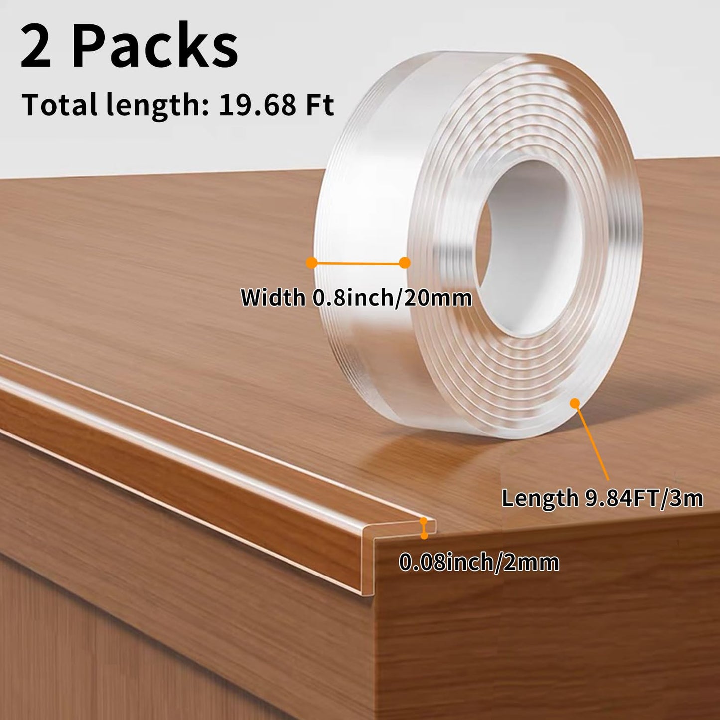 2Pack Baby Proofing Edge Protector for Baby,0.8in x 9.84ft,Clear Edge Protector Strip Sharp Edge Wrap Cover Tape,Corner Bumpers for Furniture,Crib Rail Covers for Teething