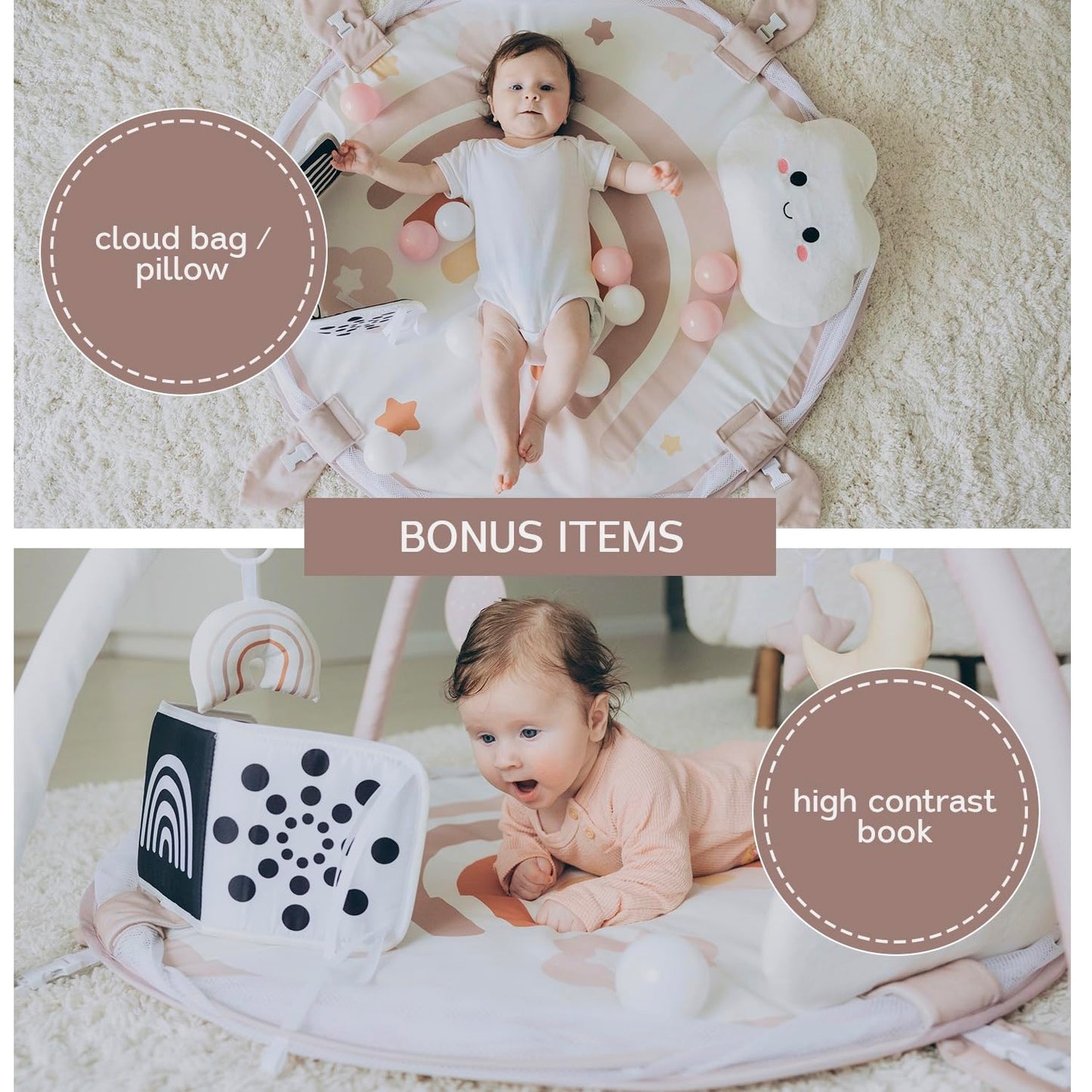 6-in-1 XL Play Mat & Play Gym, Baby Gym, Baby Activity Gym, Sensory Exploration and Motor Skill Development Toys (Blush)