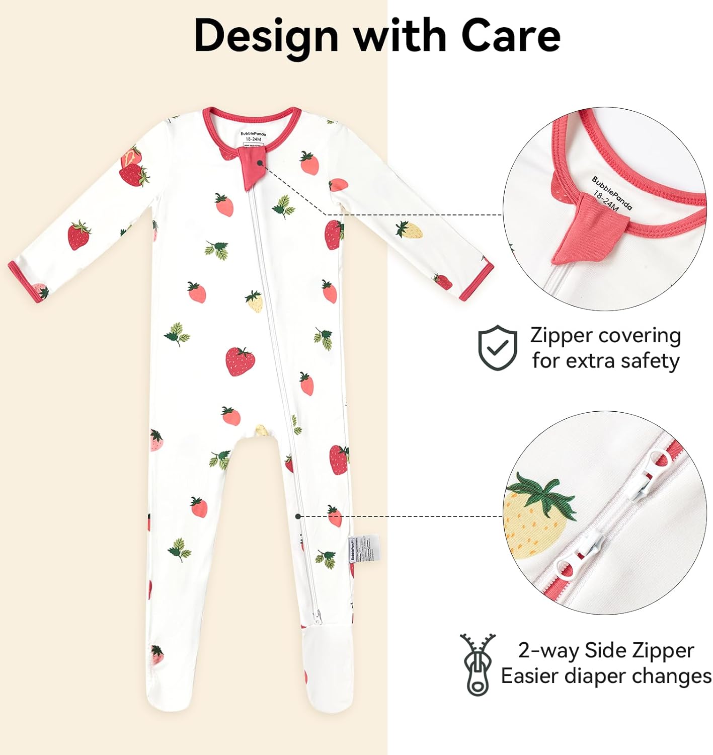 BubblePanda Rayon Made From Bamboo Baby Pajamas Baby Clothes for Boys Girls Unisex Zip-Front Non-Slip Onesie Sleeper
