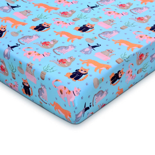 UOMNY Crib Sheet,Cat Crib Sheets Baby Sheet for Standard Crib and Toddler Mattresses Nursery Bedding Sheet Crib Mattress Sheets for Boys and Girls 1 Pack Toddler Sheet