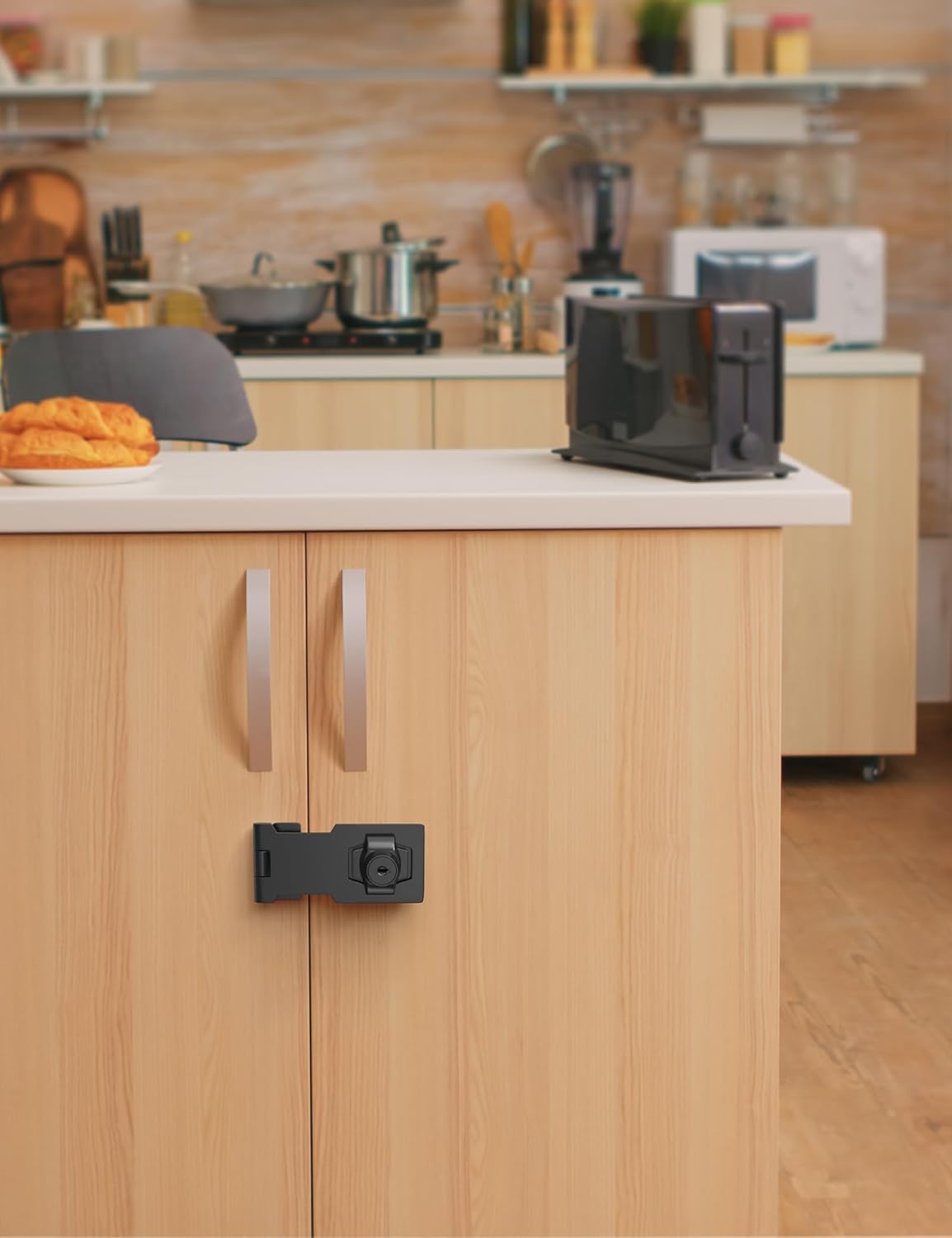 4 Inch Keyed Hasp Lock for Cabinets & Small Doors, Twist Knob Design, Heavy Duty Zinc Alloy with Chrome-Plated Iron, Includes Keys & Screws - Black, 3 Pack