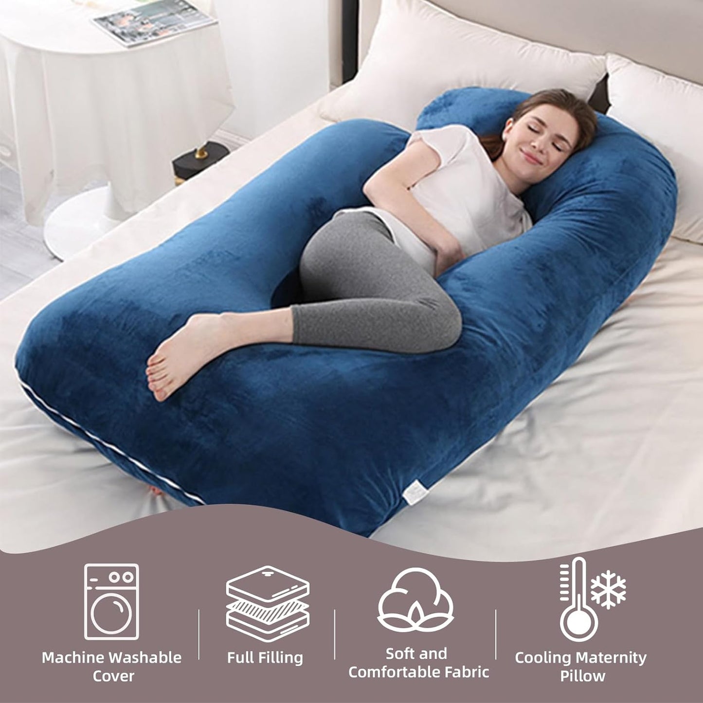 60 Inch Full Body Pregnancy Pillows for Sleeping Cooling Pregnancy Pillow,U Shaped Pregnancy Body Pillow,Maternity Pillows for Pregnant Women with Removable Washable Velvet Cover.(Blue)