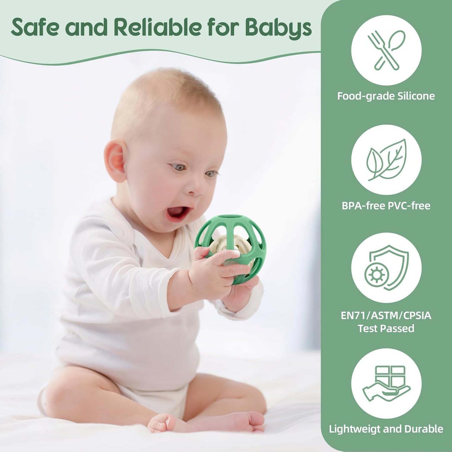 MCGMITT Baby Montessori Sensory Toys for 0-6 6-12 Months, Easy Grasp Food Grade Stretchy Silicone Baby Teether Teething Rattle Toys, BPA-Free Infant Teether Ball Chew Rattle Toys Shower Gifts