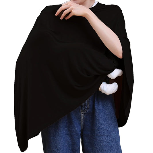 Nursing Cover for Breastfeeding, 360°Full Coverage Nursing Poncho, Rayon Soft & Breathable Breastfeeding Cover up (Smooth Rayon, Black)