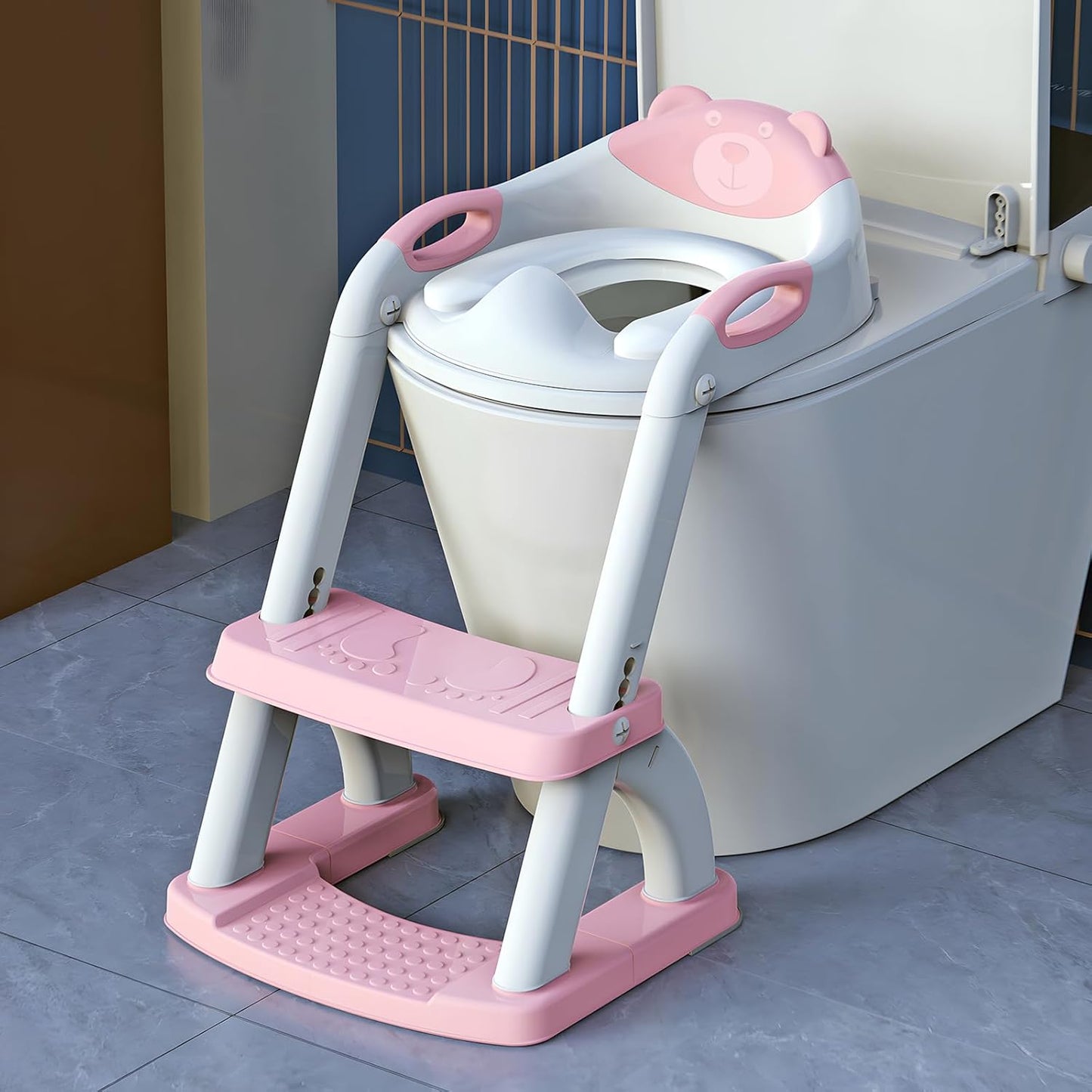 SKYROKU Potty Training Toilet, New Sector-Shape Stabilized Base two in one Toddler Toilet Seat with Splash Guard, Anti Slip Pad, and Step Stool Pink