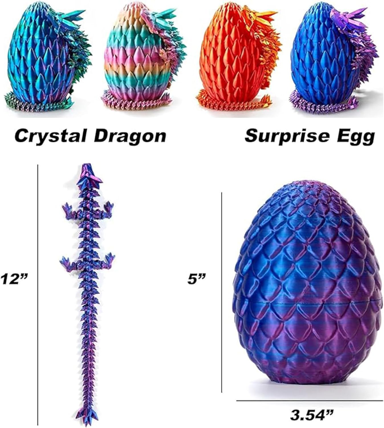 Dragon Egg,3D Printed Articulated Dragon,Dragon Eggs with Dragon Inside,Dragon Toy,3D Printed Dragon Egg Fidget Toys,New Full Articulated Dragon Crystal Dragon (Blue Green)