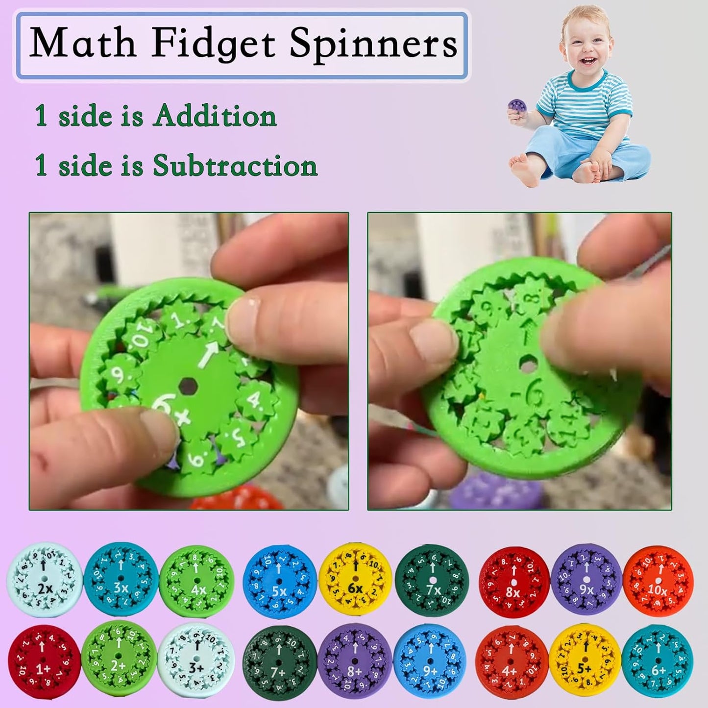 Math Facts Fidget Spinners, Math Facts Fidget Spinners for All The Stimmers, Multiplication Chat Game Fidget Toys for Adults Kids (Add Or Subtract 9pcs)