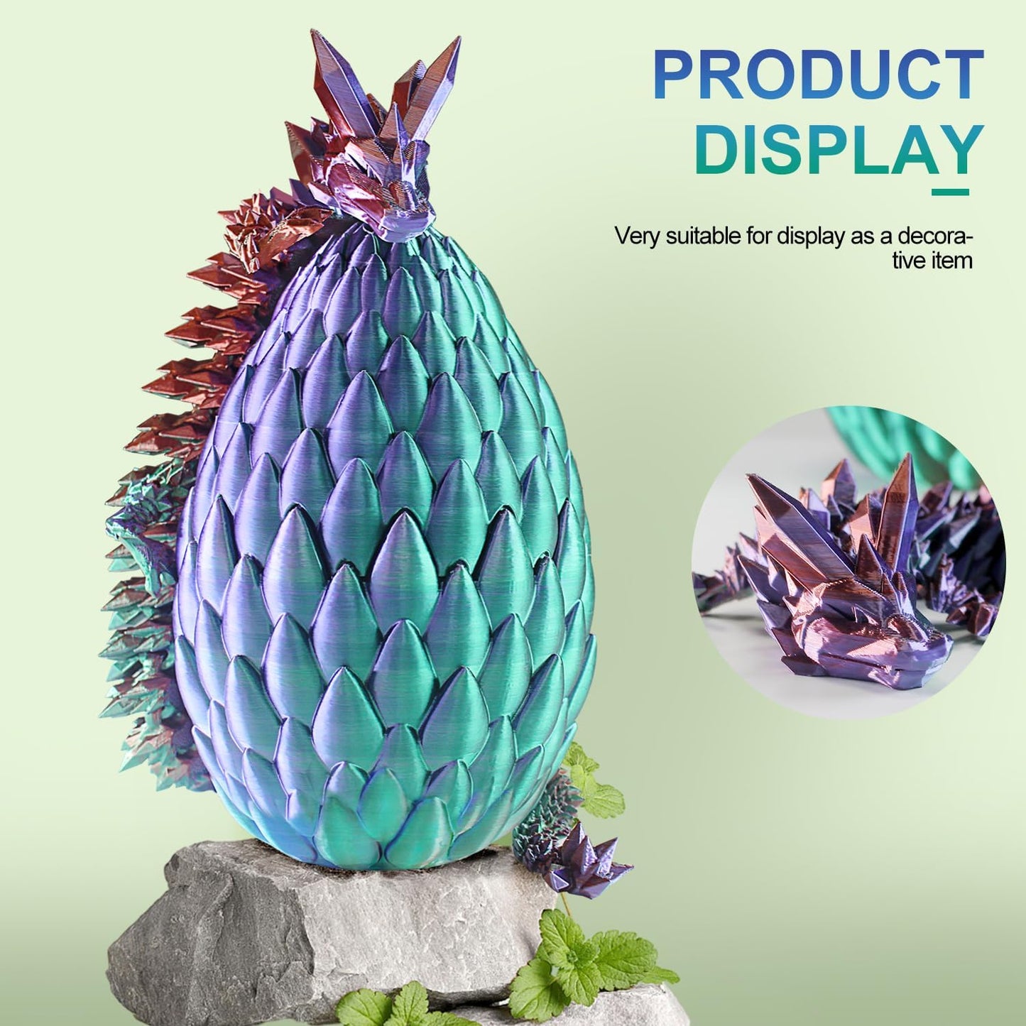 3D Printed Dragon with Dragon Egg 16.5'' Articulated Dragon Crystal Dragon Fidget Dragon Egg Toys Executive Desk Toys (Gold, Dragon & Egg)