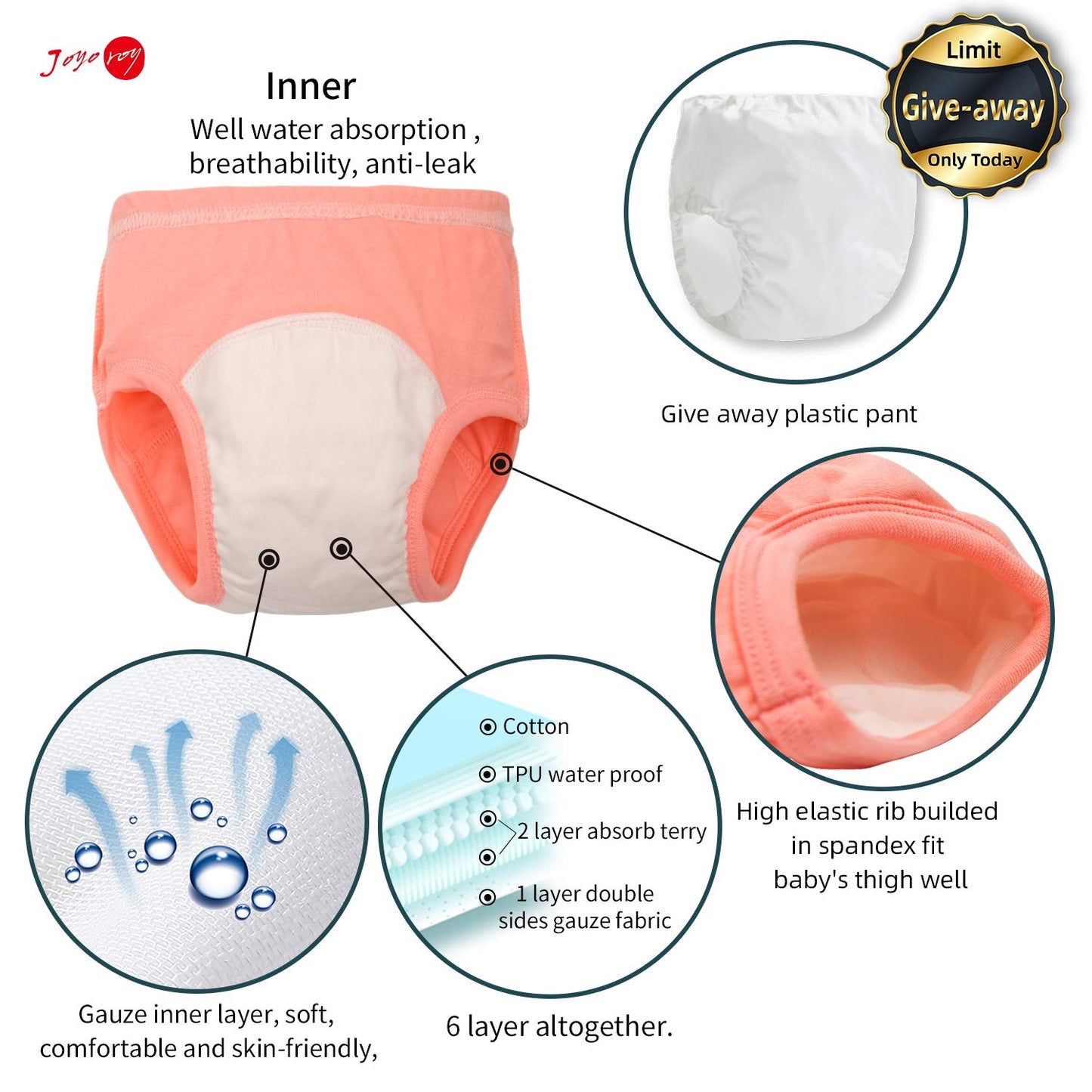 Joyo roy 6Pcs Potty Training Underwear for Boys and Girls 100% Cotton Soft Absorbent Potty Training Pants 2T-3T Leakproof Unisex Toddler Underwear Boys 3T Girls Pee Pants with Sticker Chart for Kids