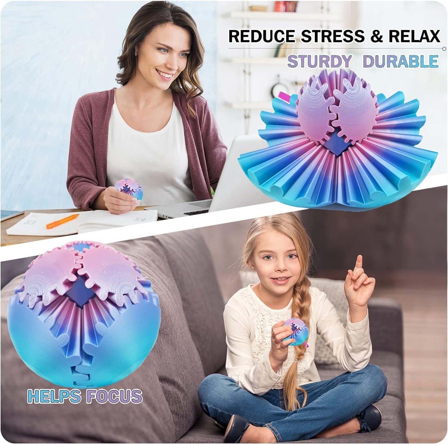 Gear Ball for ADHD 3D Printed Gear Ball Steampunk Whirling Wonder Fidget Toy Gearsphere Gear Ball for Stress and Anxiety Relaxing Fidget Ball Ideal for Sensory Needs and Autism (Mini)