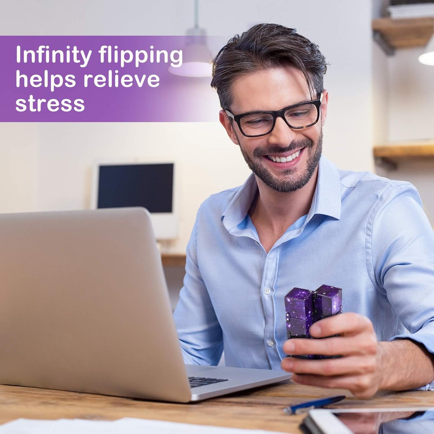WUQID Infinitycube Fidget Toy Stress Relieving Fidgeting Game for Kids and Adults,Cute Pocket-sized Unique Gadget for Anxiety Relief and Kill Time (2, Blue & Purple Galaxy)