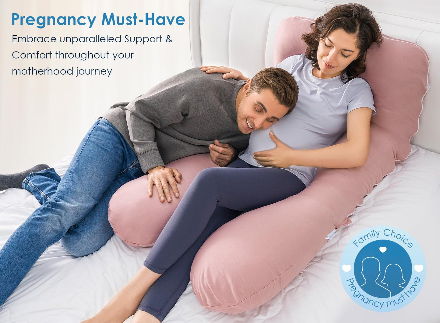 QUEEN ROSE Pregnancy Pillows for Sleeping, Cooling U Shaped Body Pillow, Maternity Pillow for Pregnant Women with Silky Soft Cover, Pink