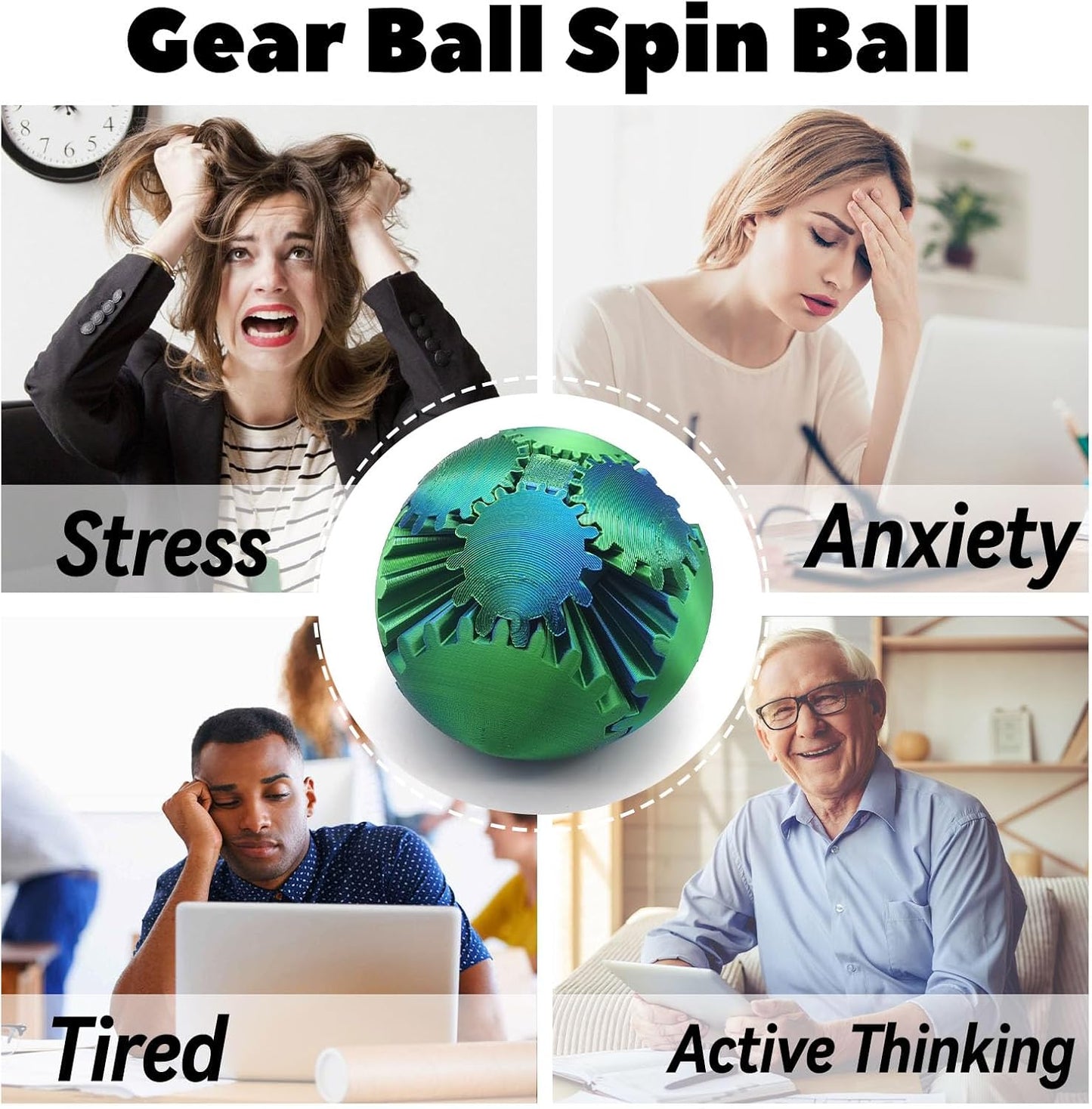 3D Printed Gear Ball Spin Ball, 4inch Large Gear Ball Fidget Toy, Gear Sphere Cube Puzzle, Gearball Fidget Desk Toy, Gearsphere Steampunk Whirling Wonder Fidget Stress Ball (Red Blue)