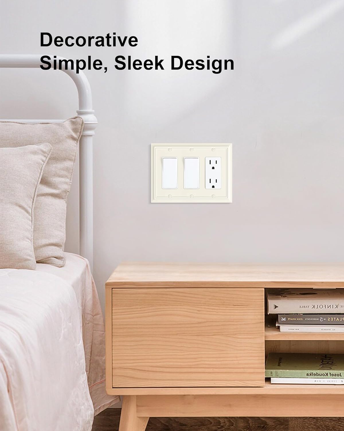 2-Pack Decorative Tripple Decorator Outlet Cover Plate, Durable Natural Bamboo Fiber Light Almond Wall Plate for Electrical Outlets, Receptacle, GFCI Outlet, Dimmer Switch, 3-Gang, Corrosion Resistant