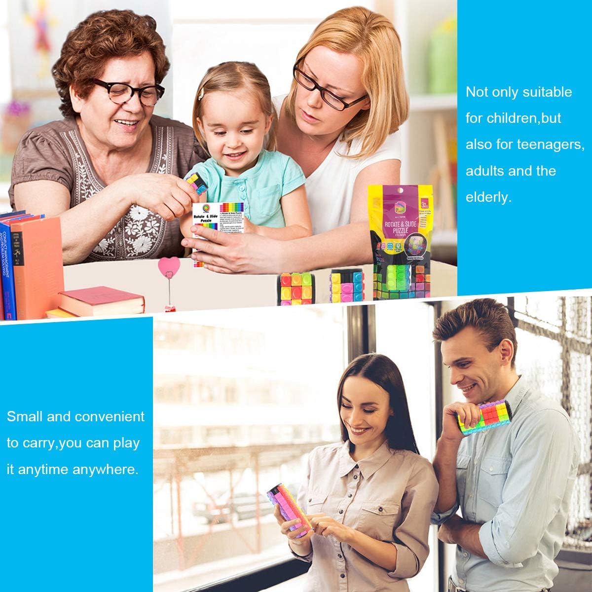 R.Y.TOYS Rotate and Slide Puzzle-Design Patent,Fidget Toys(Restore Order/Create Patterns) 8 Colors,3 and 5 Layers-Detach Piece for Quick Play,Brain Teaser,Sensory Toys Gifts,Easter Basket Stuffers