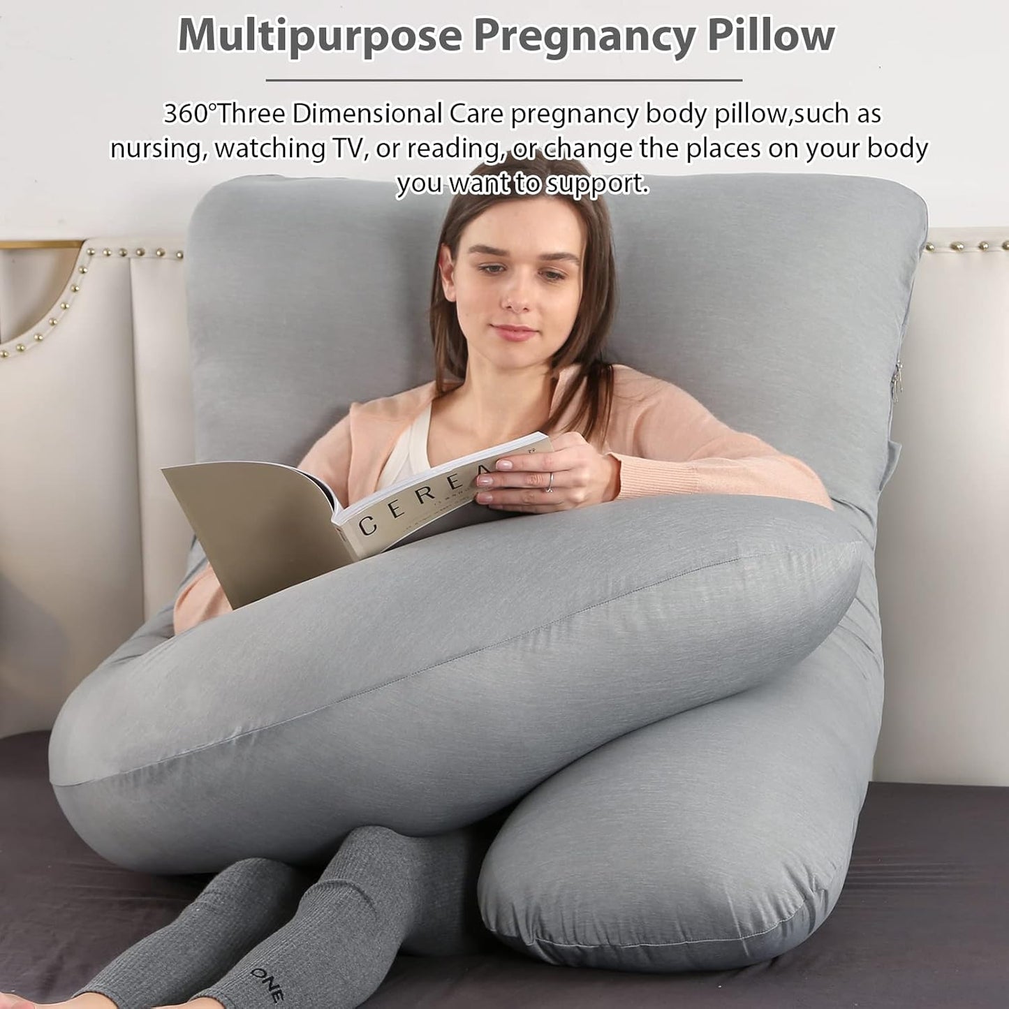 BATTOP Pregnancy Pillows for Sleeping,Full Body Maternity Pillow with Cooling Cover,Support for Back,HIPS,Legs,Belly for Pregnant Women,Pregnancy Must Haves