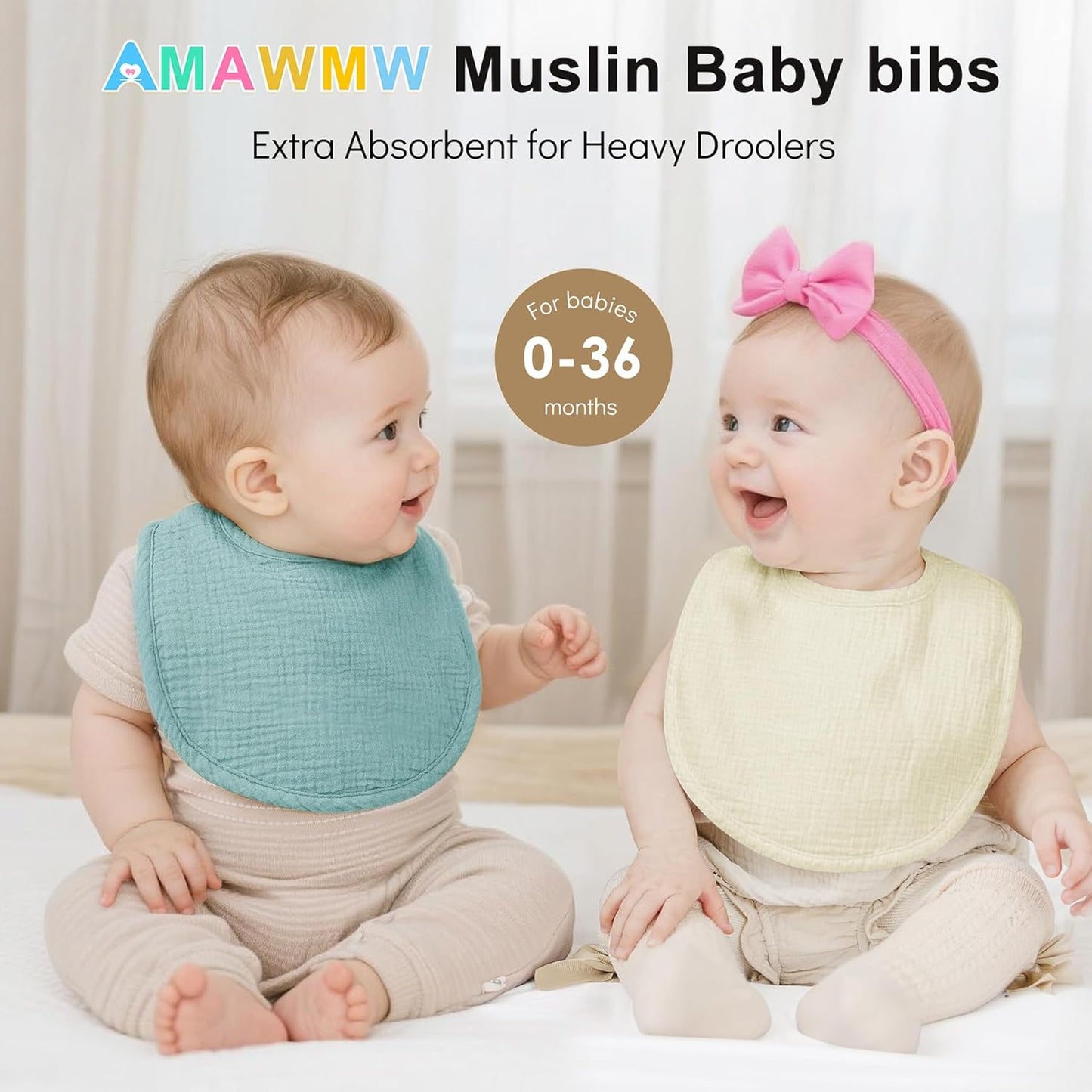AMAWMW Muslin Baby Bibs for Unisex Boys Girls 6Pack Baby Bandana Drool Bibs Adjustable Newborn Bib for Drooling & Teething