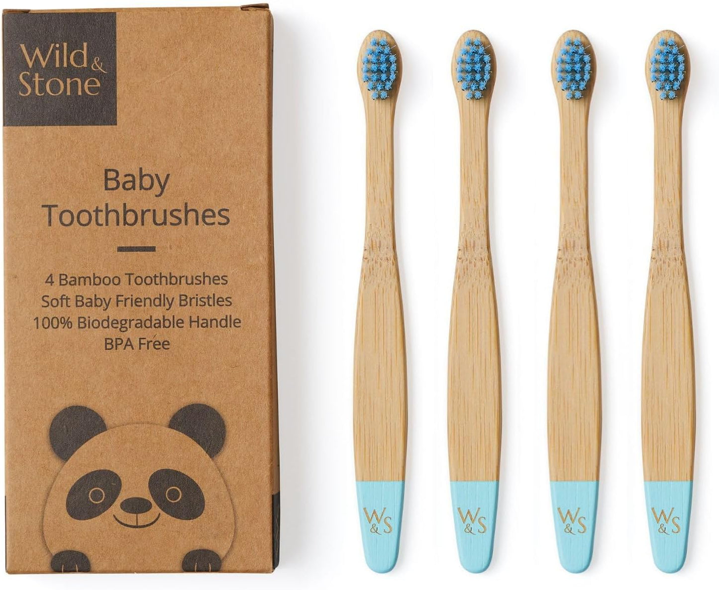 Wild & Stone Organic Baby Bamboo Toothbrushes | 4 Pack | Soft Bristles | 100% Compostable Handle | BPA Free | Vegan Baby Toothbrushes (Baby Blue)