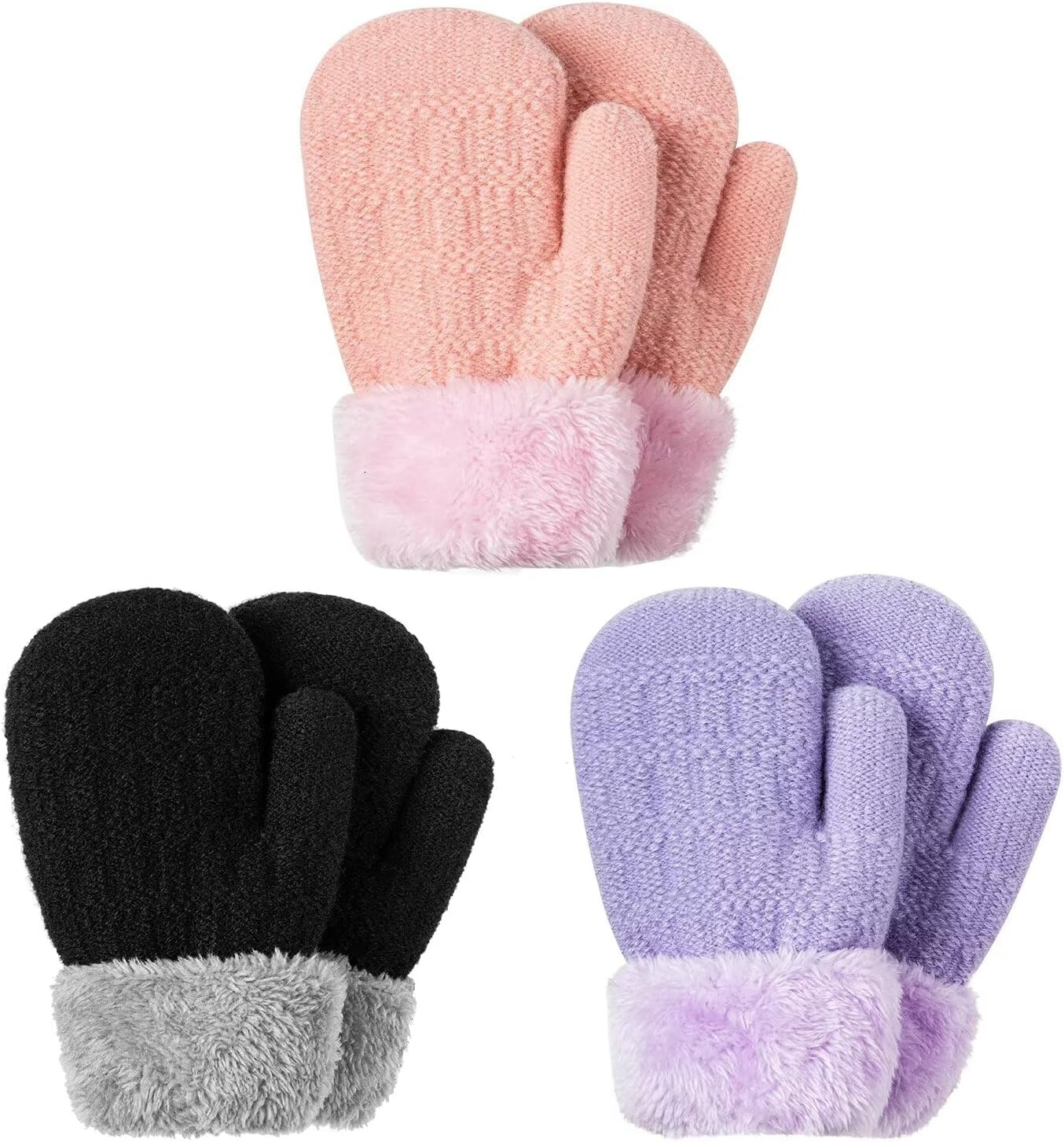 Winter Mittens Gloves Beanie Hat Set for Kids Baby Toddler Children, Thick Warm Knit Fleece Lined Thermal Set for Boys Girls