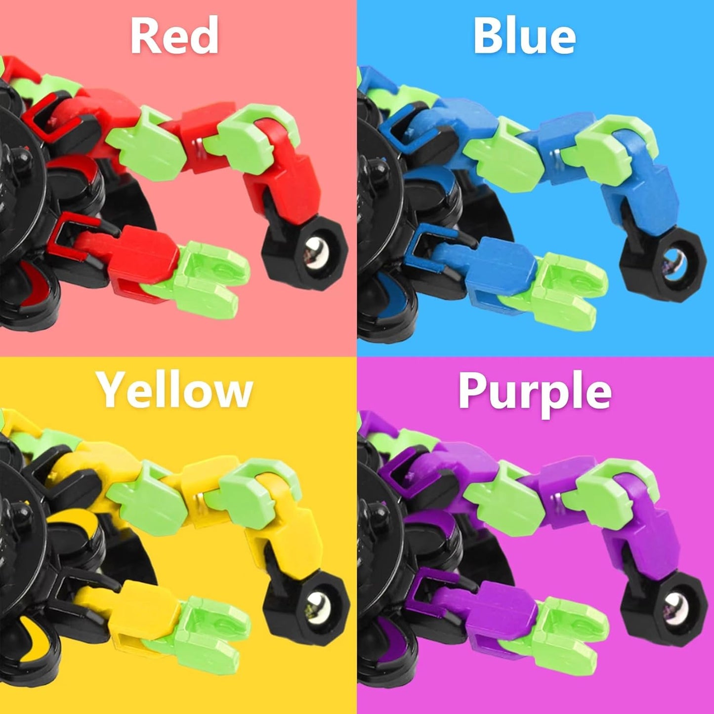 Fidget Spinners, DIY Transformable Chain Robot Finger Spinner, Glow in The Dark Deformable Creative Mechanical Gyro Toy Stress Relief Toy Fidget Fingertip Toy for Kids and Adults (4 Pack)