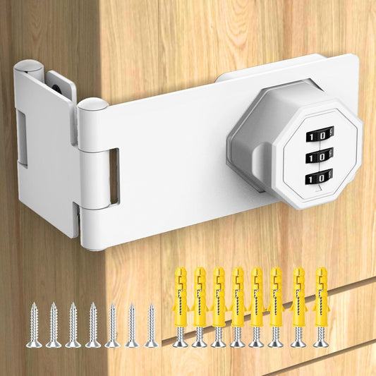 90 Degree Cabinet Locks with Combination, Mechanical Folding Door Latch, Keyless Password Rotary Hasp Latch Lock for Office File Cabinet, Drawers, Locker, Small Door, Cupboard (1, White)