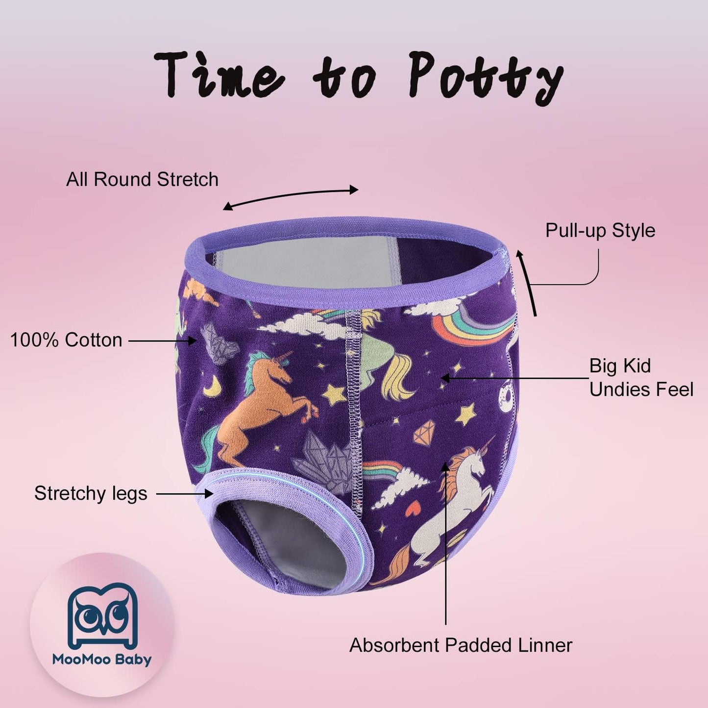 MooMoo Baby Potty Training Underwear 10 Packs Absorbent Toddler Training Pants for Boys and Girls Cotton Pee Pants 2T-9T